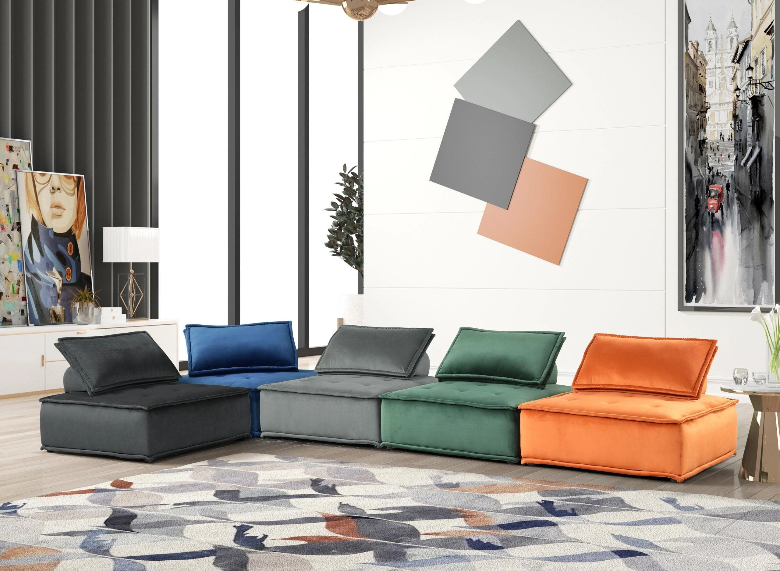 Happy Green Armless Velvet Modular Accent Chair - Image 2