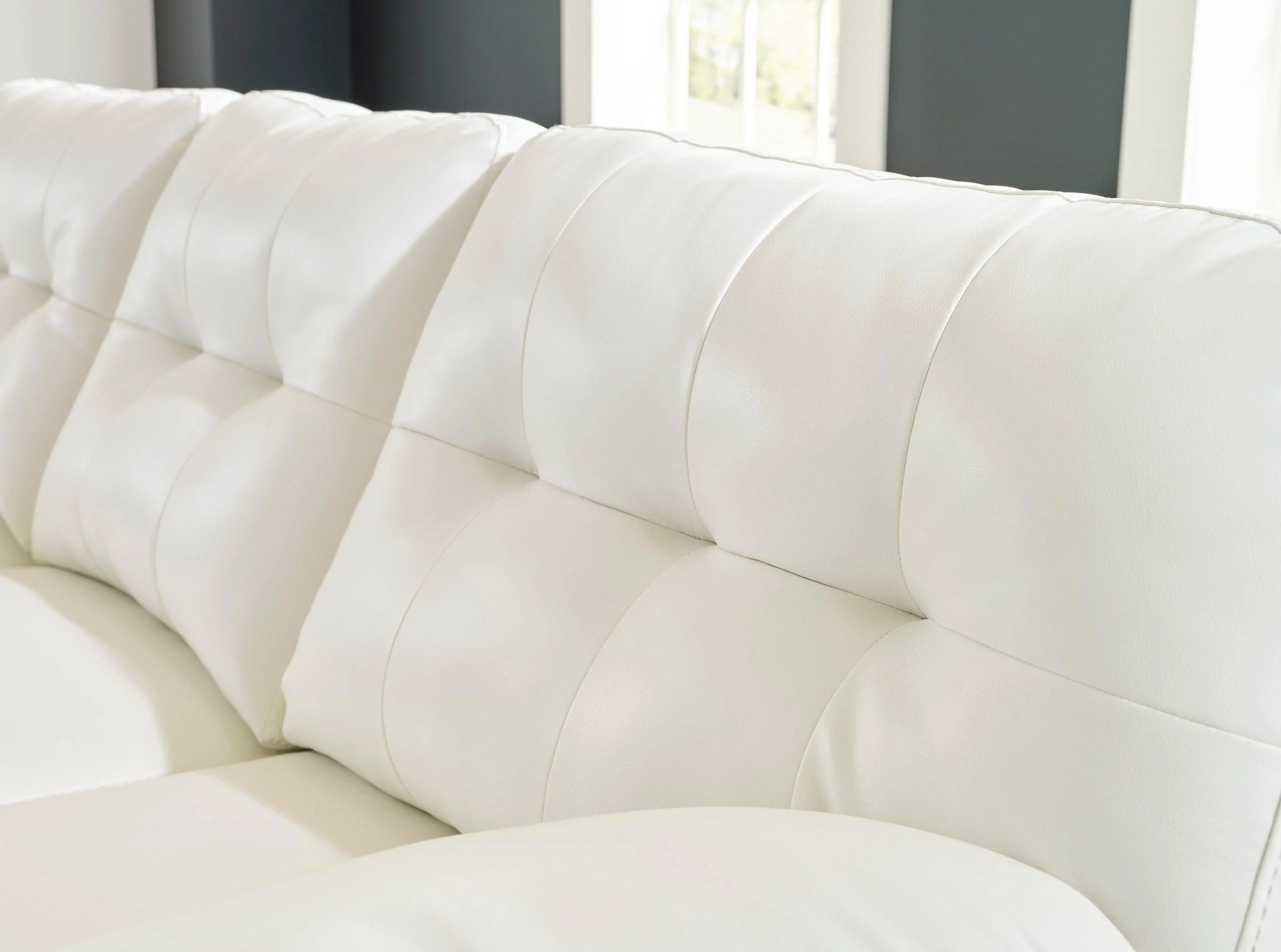 Ashley Raf Chaise White Legs Faux Leather Tufted Sectional - Image 3