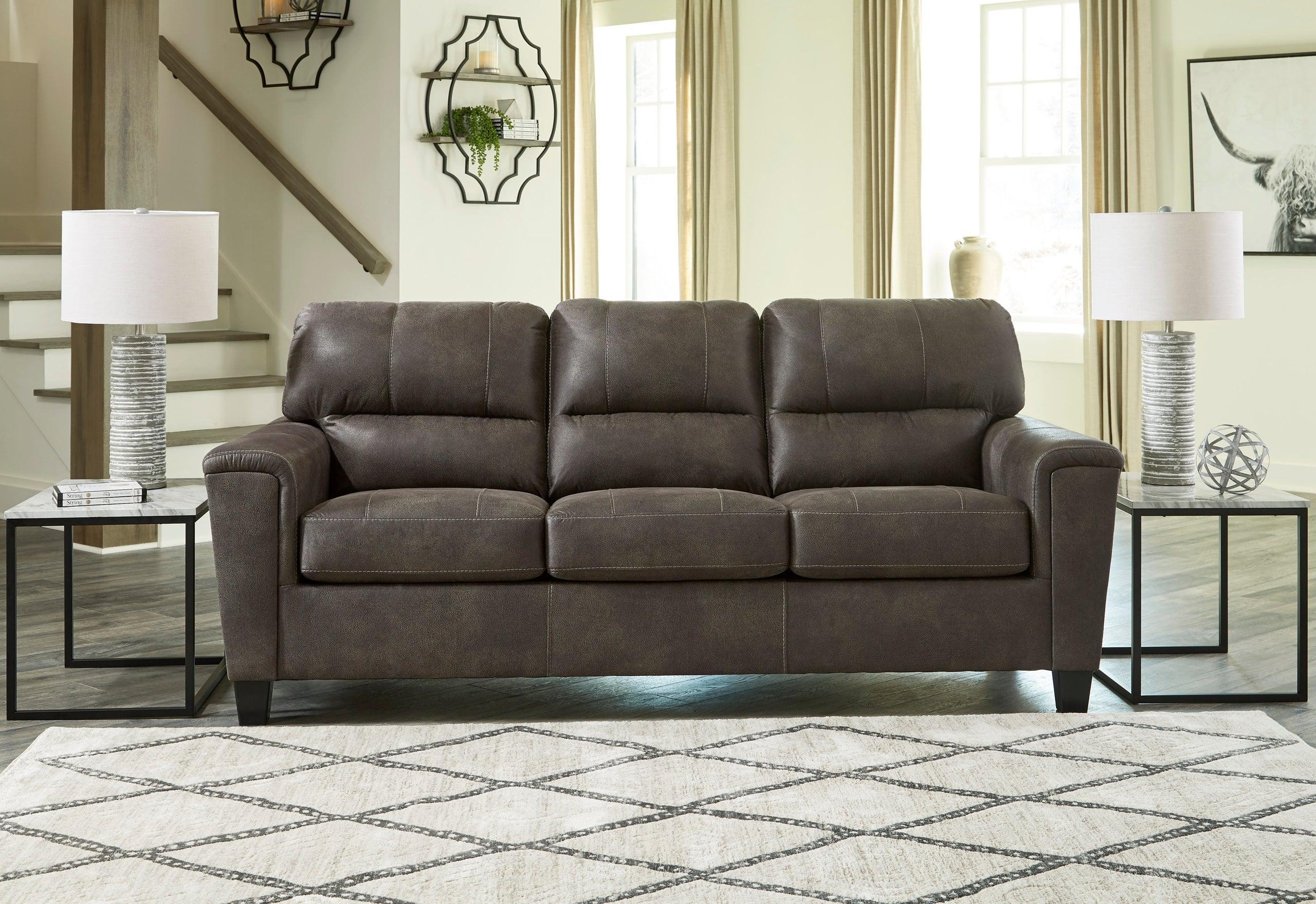 Smoke Faux Faux Leather Fabric Upholstered Queen Sofa Sleeper - Image 2