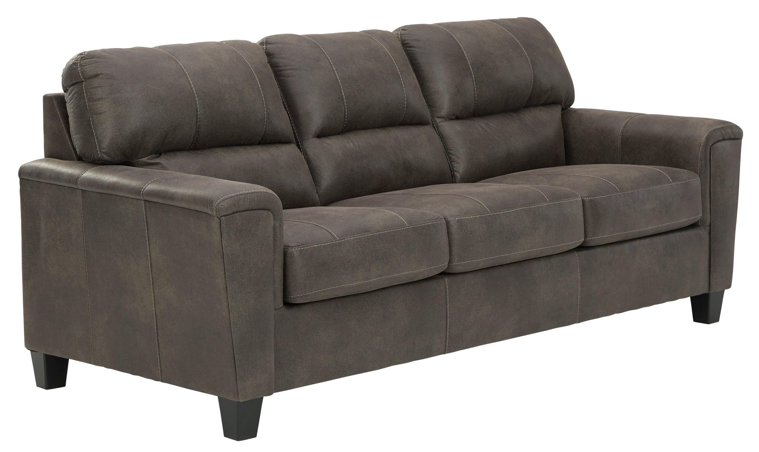 Smoke Faux Faux Leather Fabric Upholstered Queen Sofa Sleeper - Image 3