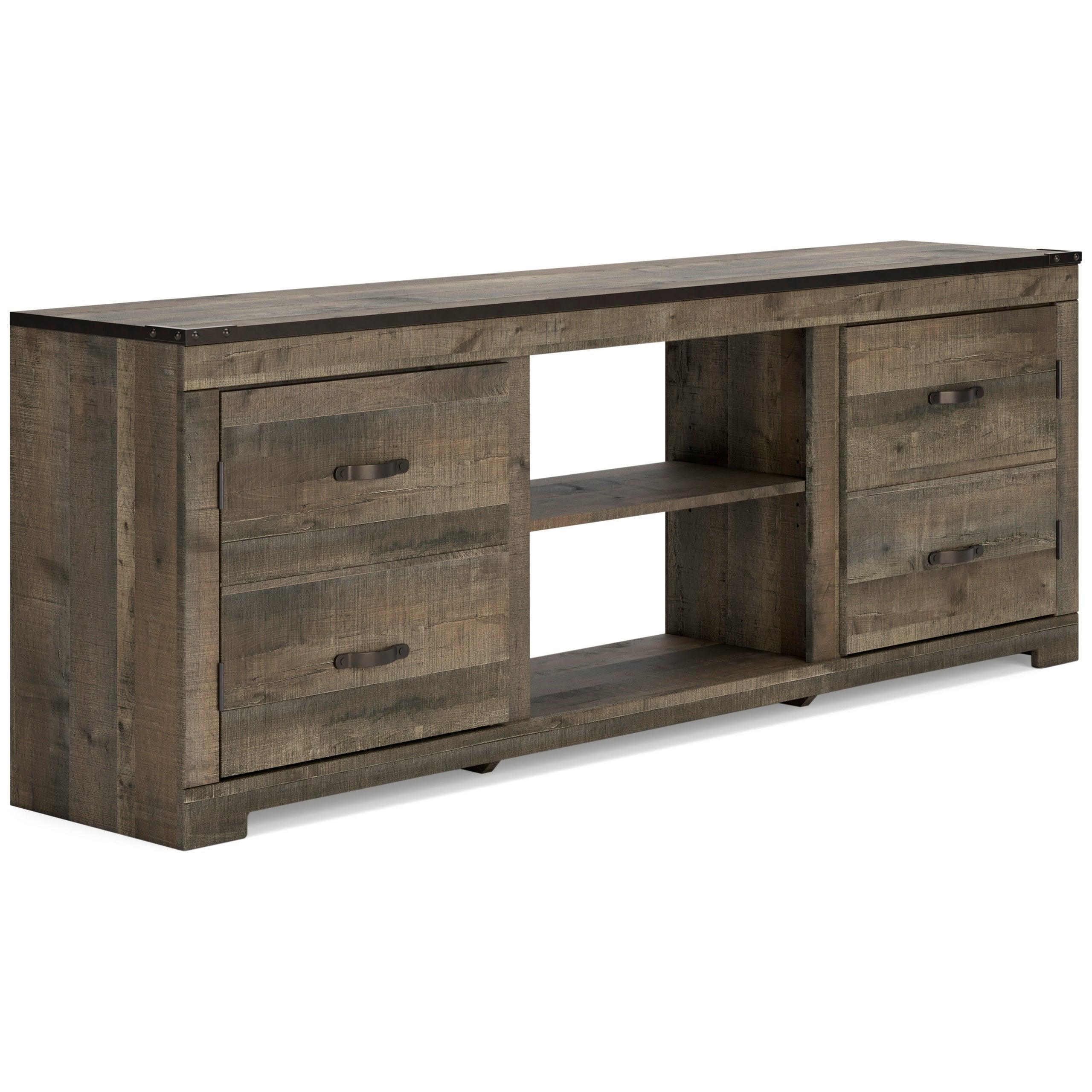 Trinell Large Brown Rustic TV Stand With Cabinet With Fireplace - Image 2