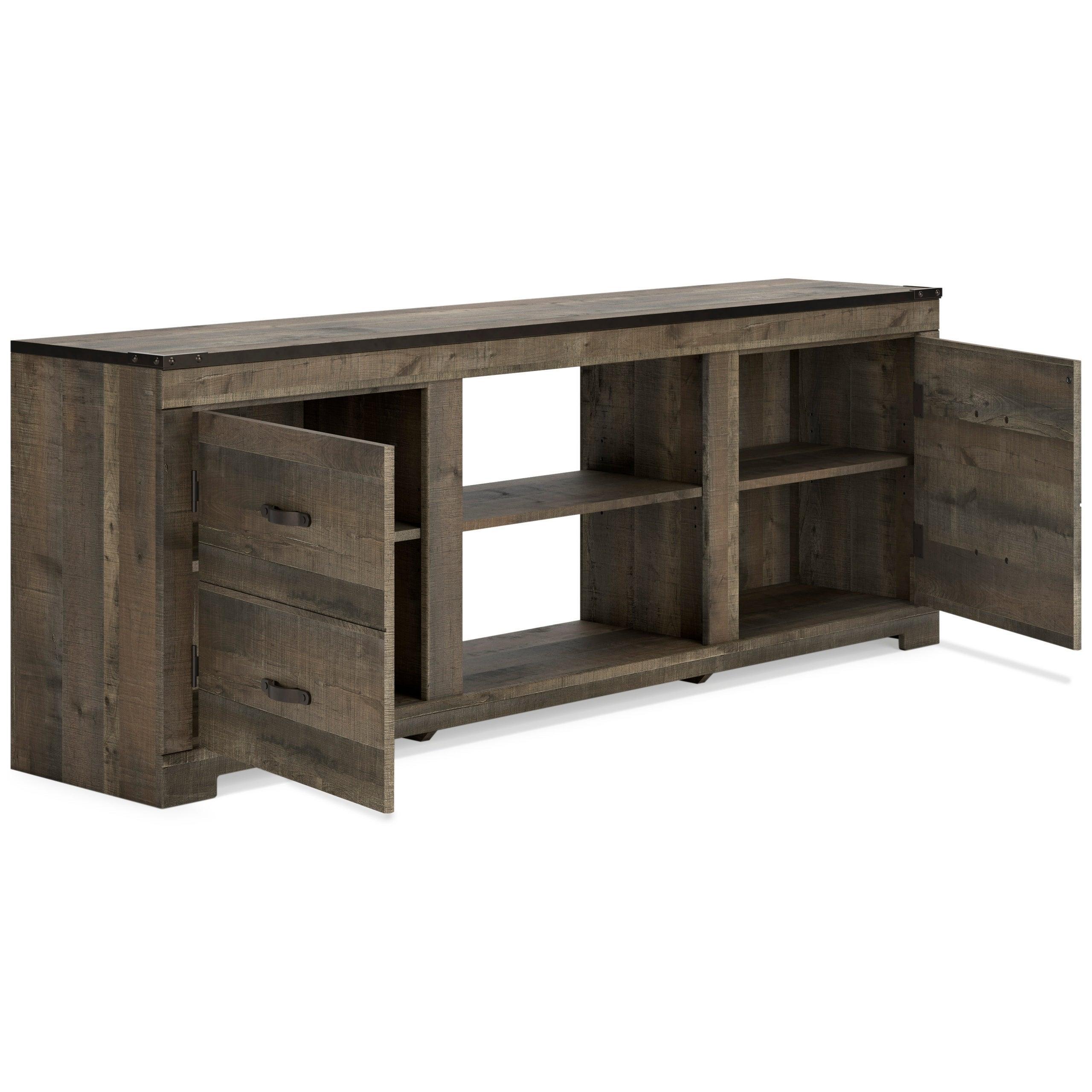 Trinell Large Brown Rustic TV Stand With Cabinet With Fireplace - Image 3