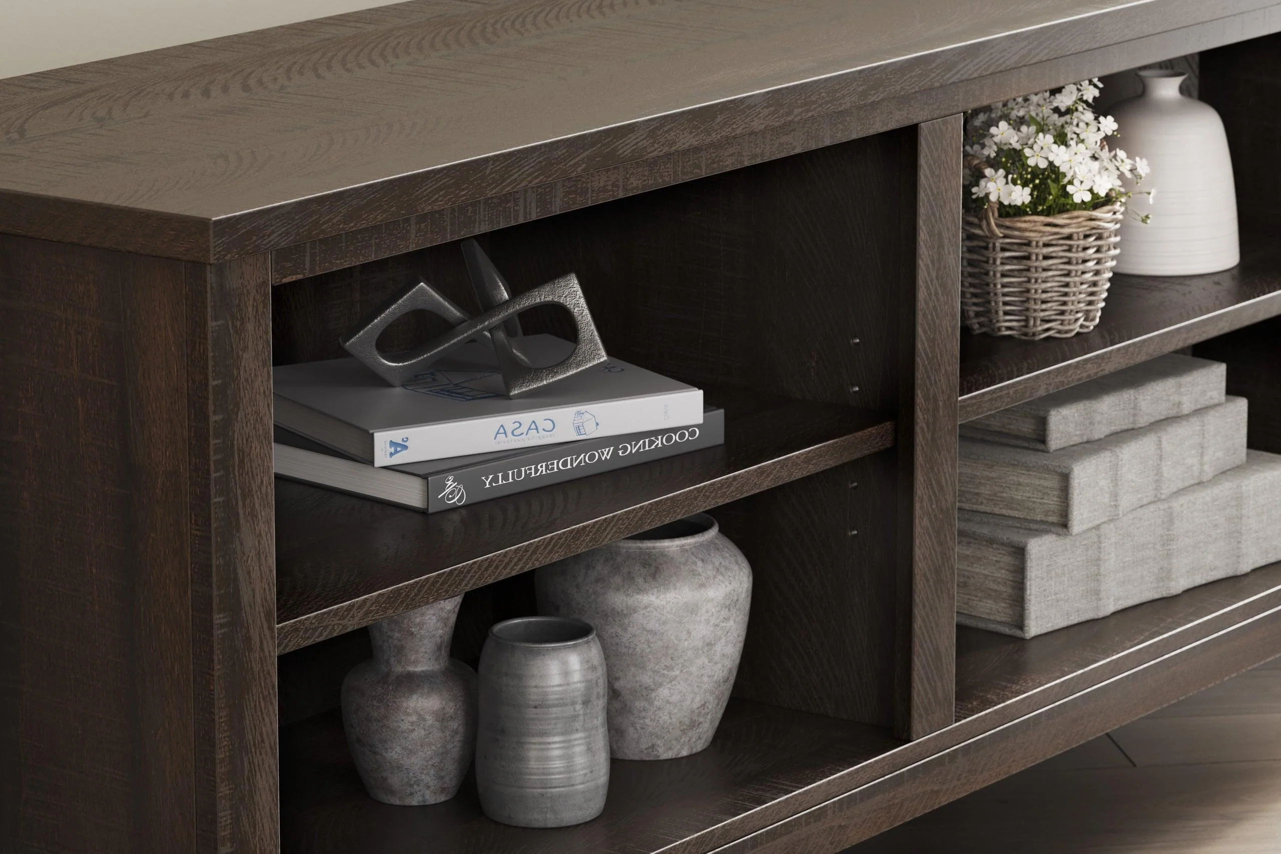 Camiburg Brown Corner TV Stand With Storage - Image 3