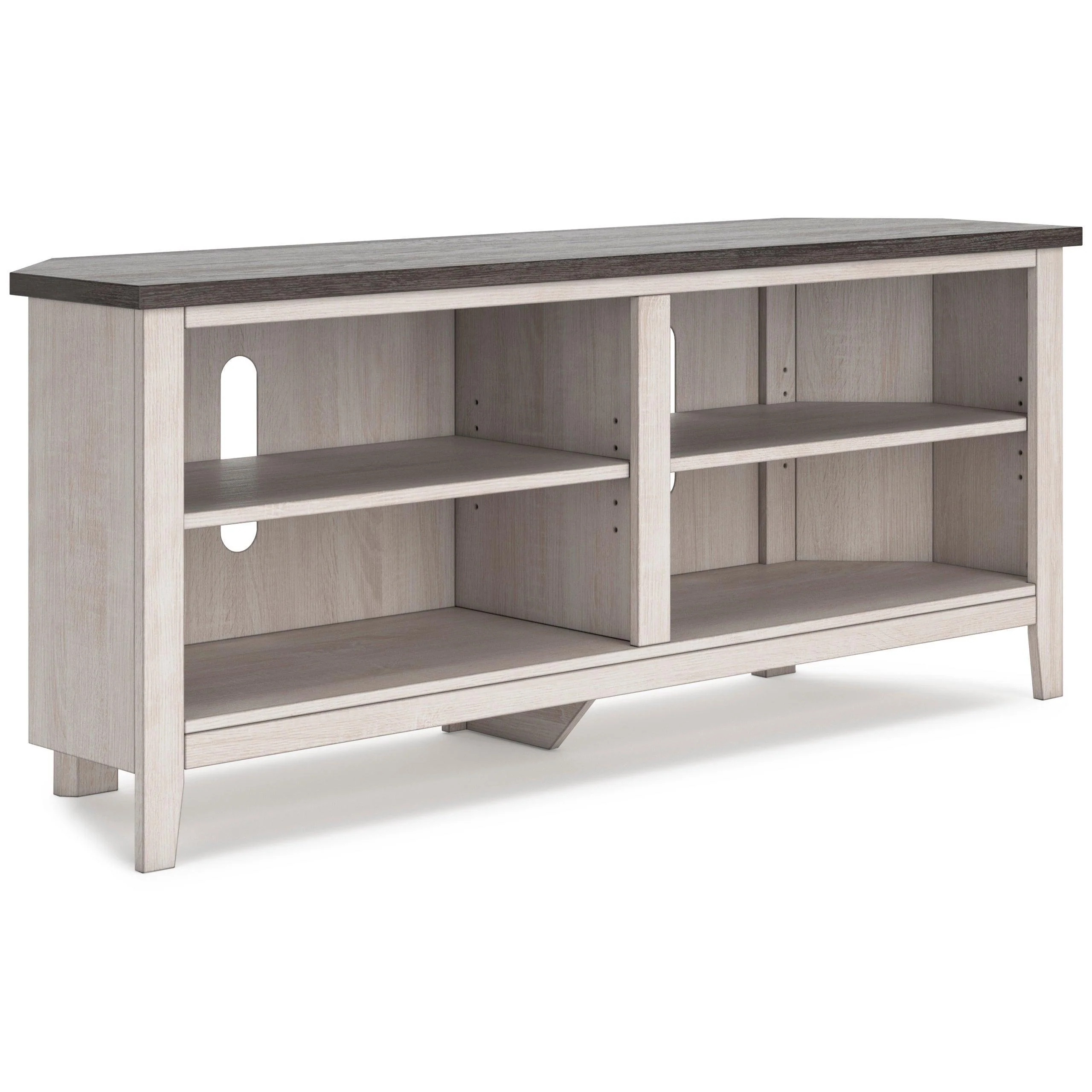 Dorrinson Antique White Two-toned Corner TV Stand With Cabinet - Image 2