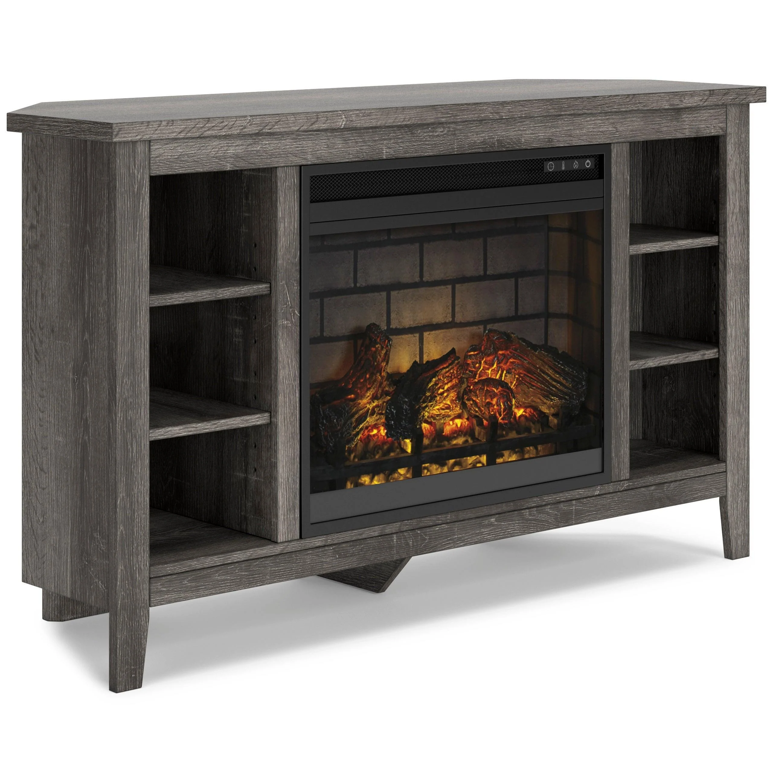 Arlenbry Large Gray Corner TV Stand with Cabinet With Fireplace - Image 2