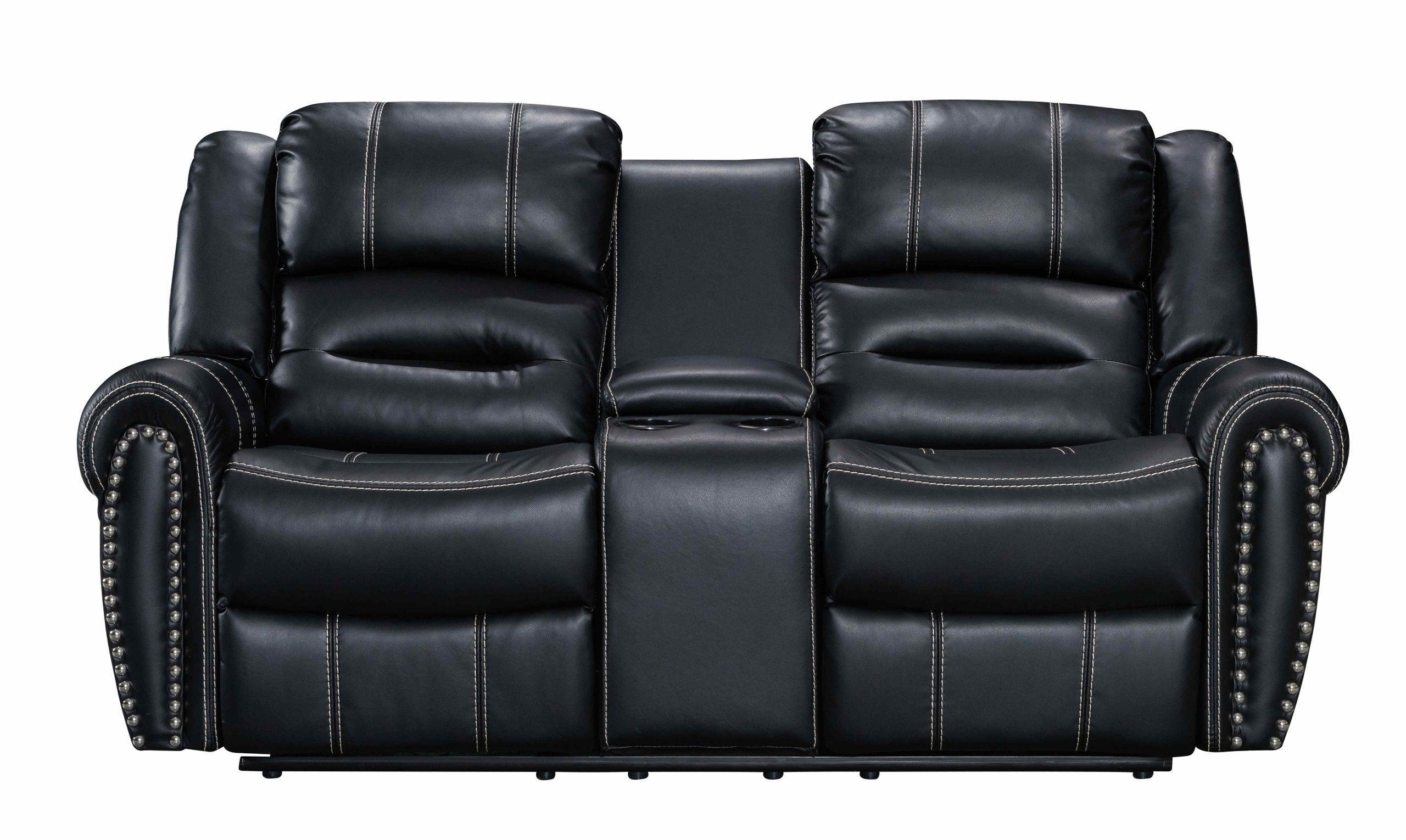Lexington Black Faux Leather 3-Piece Reclining Set - Image 3