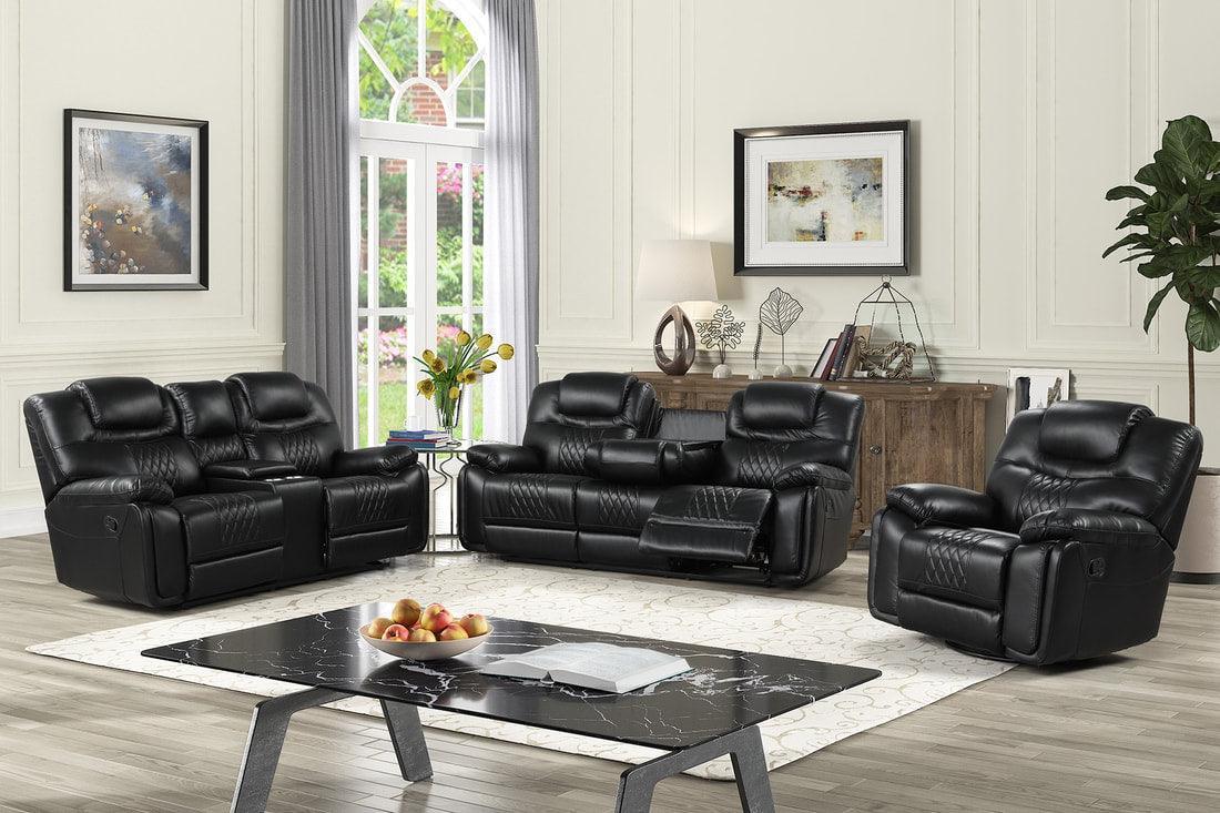 Galveston Black Faux Leather Oversized 3-Piece Reclining Set - Image 1