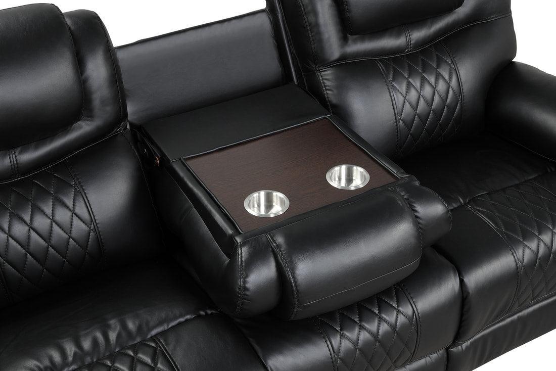 Galveston Black Faux Leather Oversized 3-Piece Reclining Set - Image 3