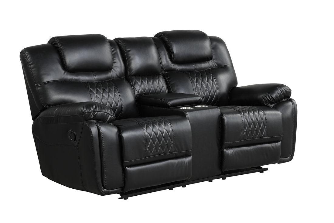 Galveston Black Faux Leather Oversized 3-Piece Reclining Set - Image 2