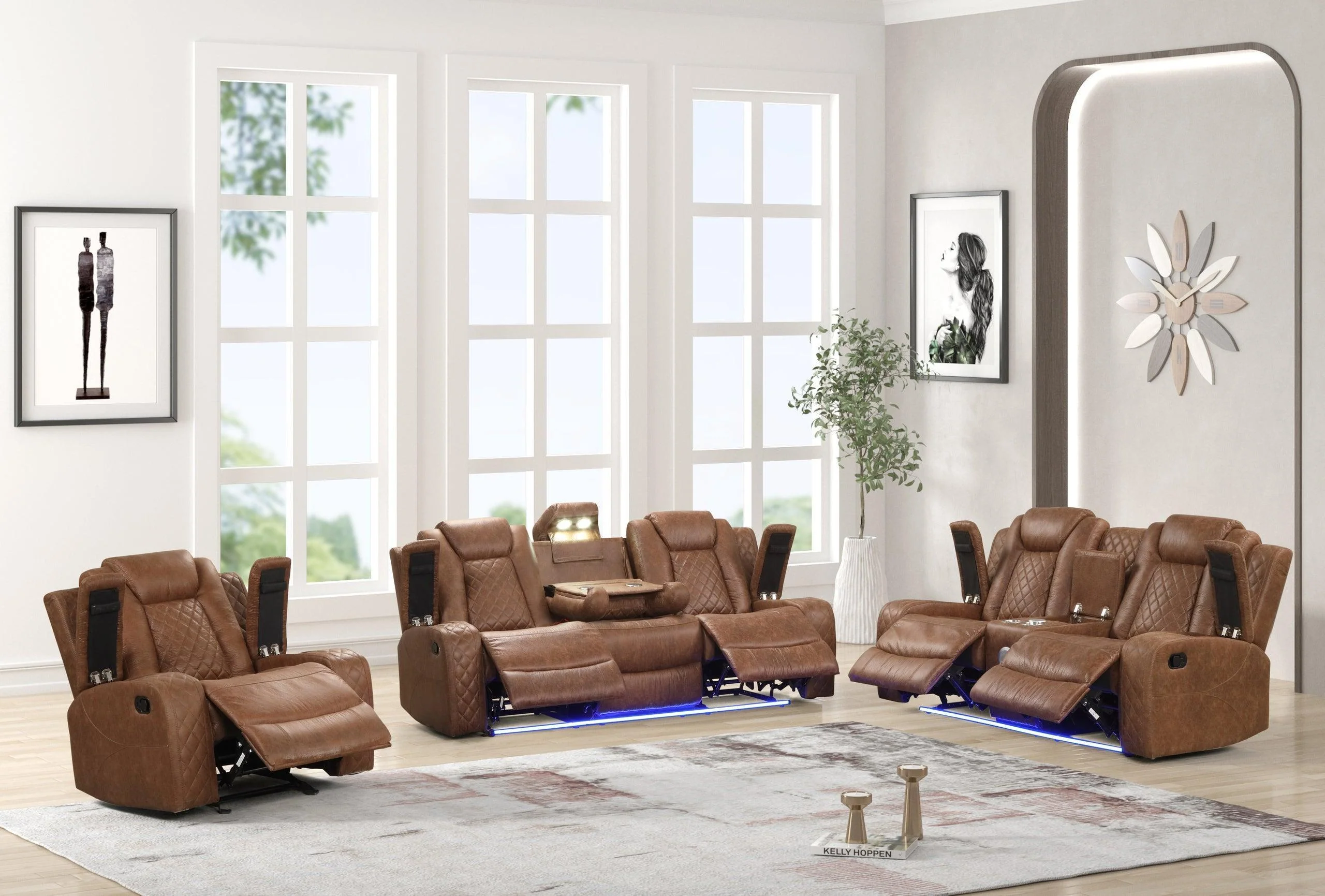 Luz Tan Faux Leather 3-Piece Reclining Set - Image 2