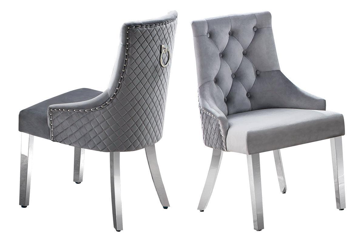 Gray Genuine Marble Faux Leather Fabric Dining Room Set - Image 3