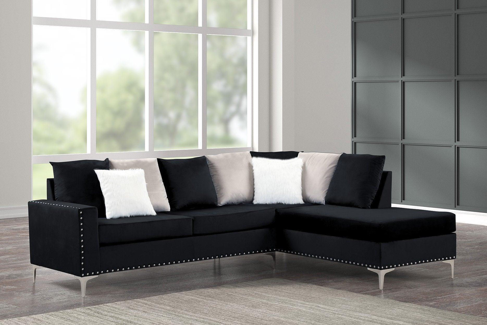 Cindy Black Velvet Upholstered Reversible Sectional - Image 1