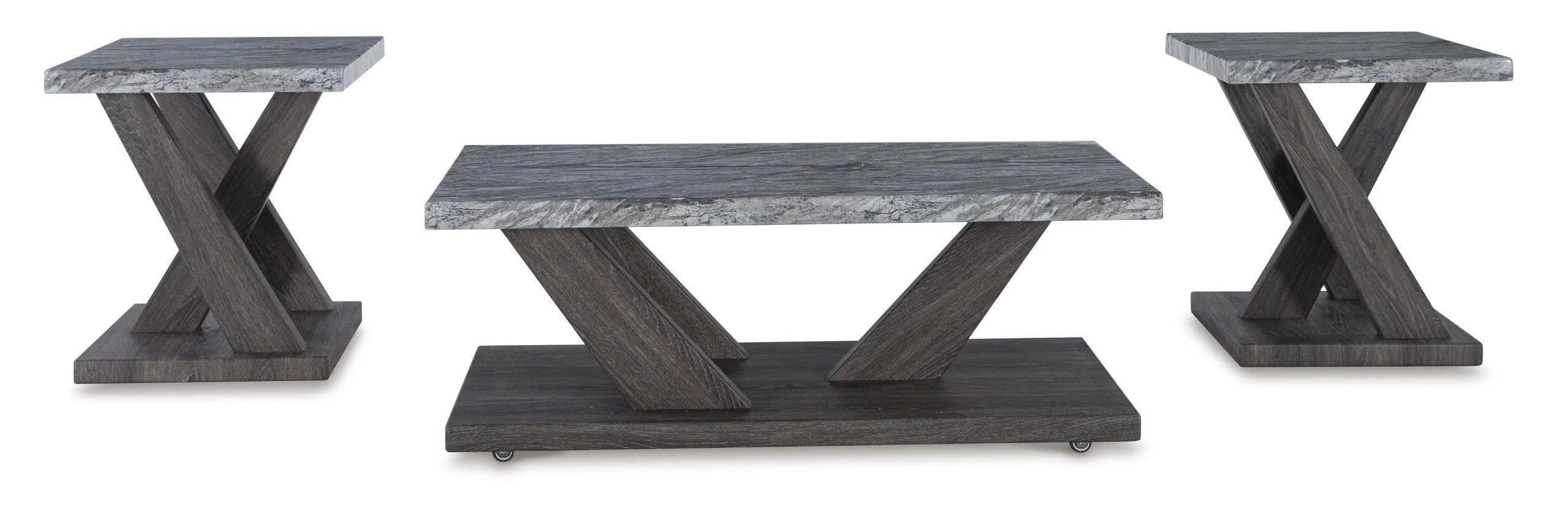 Kina Brown Gray Marble Top Rectangle Occasional Table Set - Image 2