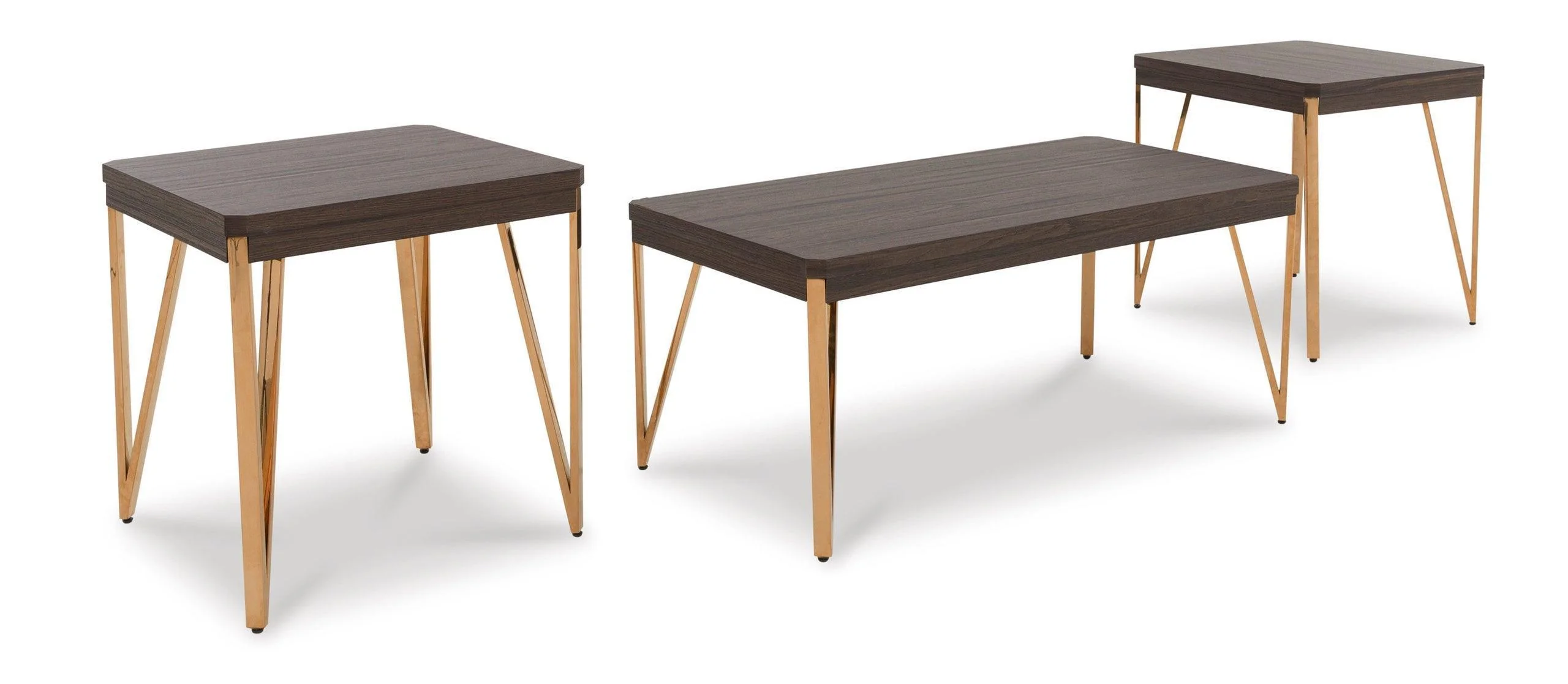 Lima Brown Champagne Rectangular Occasional Table Set - Image 2