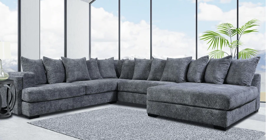Gray Thick Chenille Fabric Upholstered Oversized Sectional - Image 2