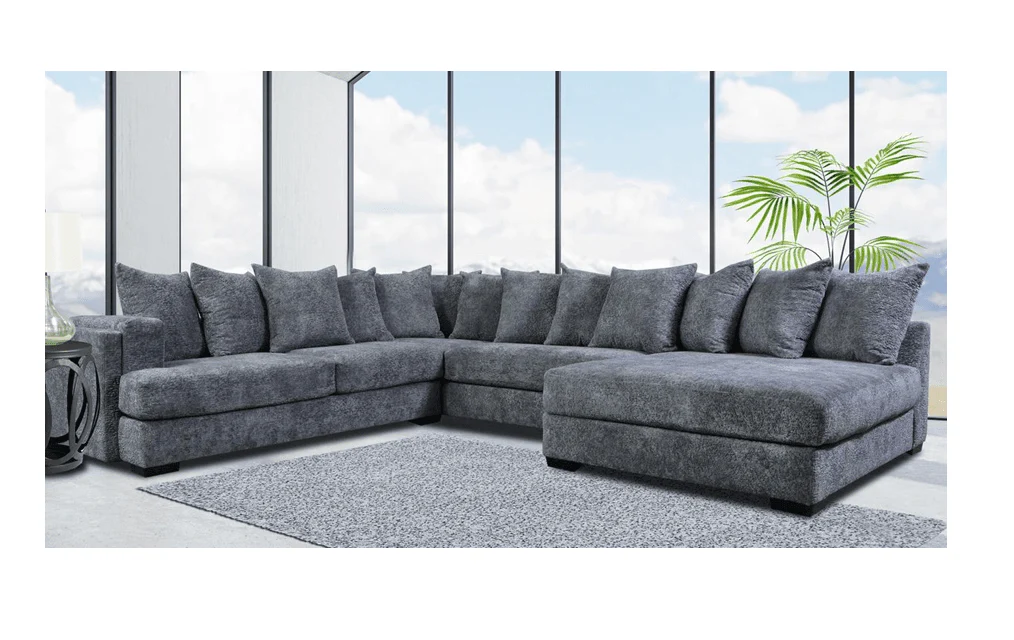 Gray Thick Chenille Fabric Upholstered Oversized Sectional - Image 1