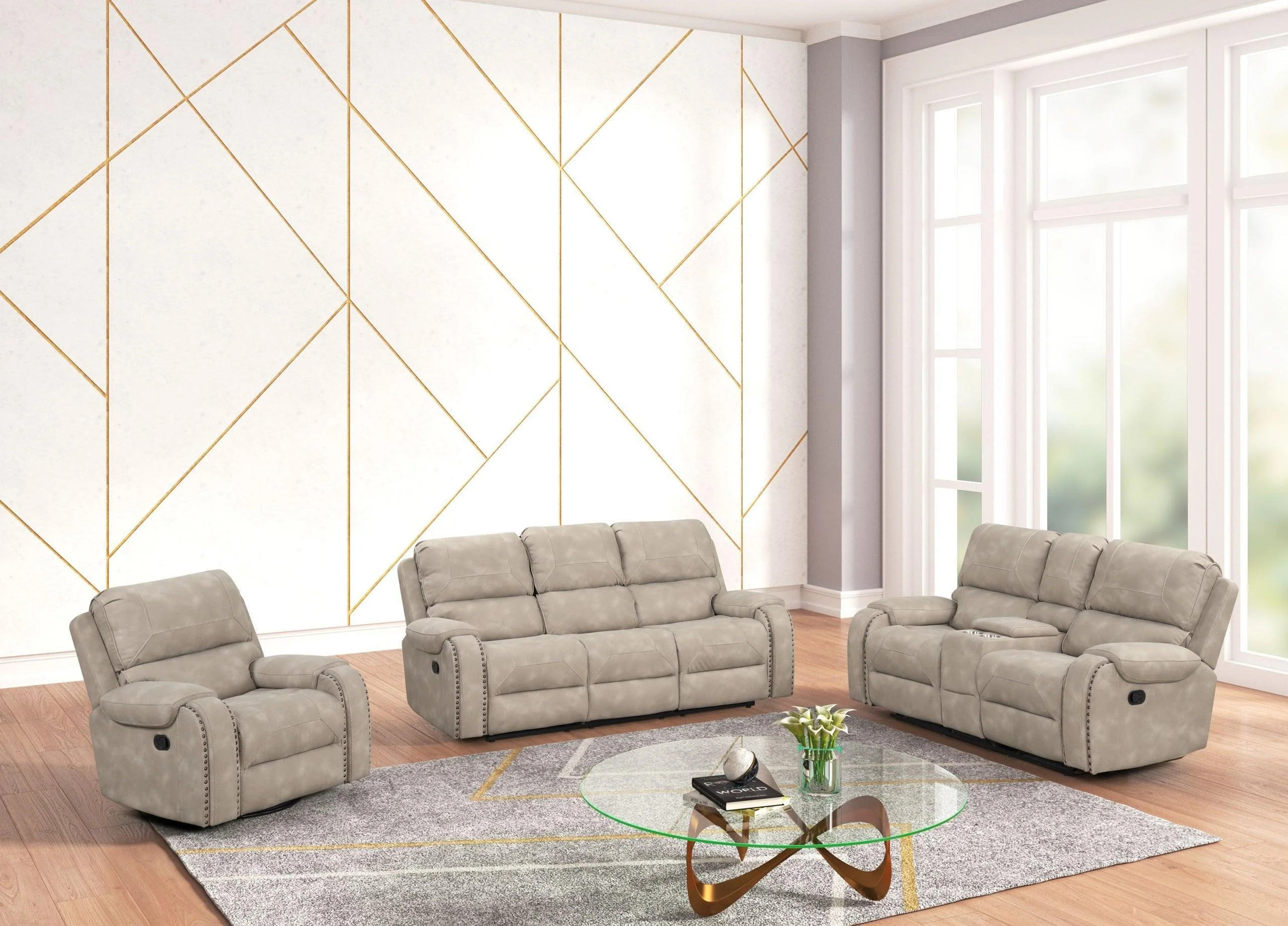 Titan Stone Oversized 3-Piece Reclining Set - Image 2