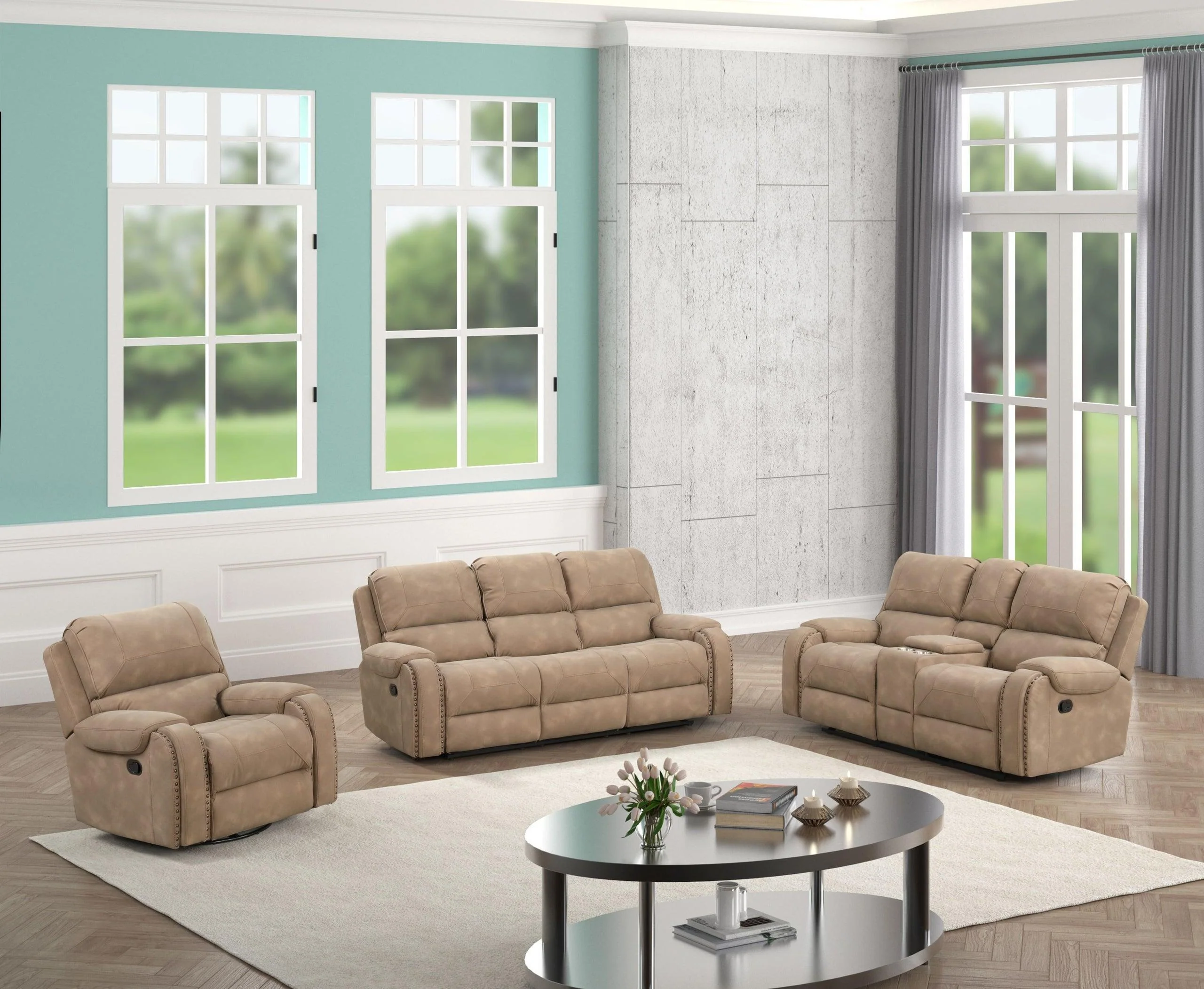 Titan Latte Oversized 3-Piece Reclining Set - Image 2