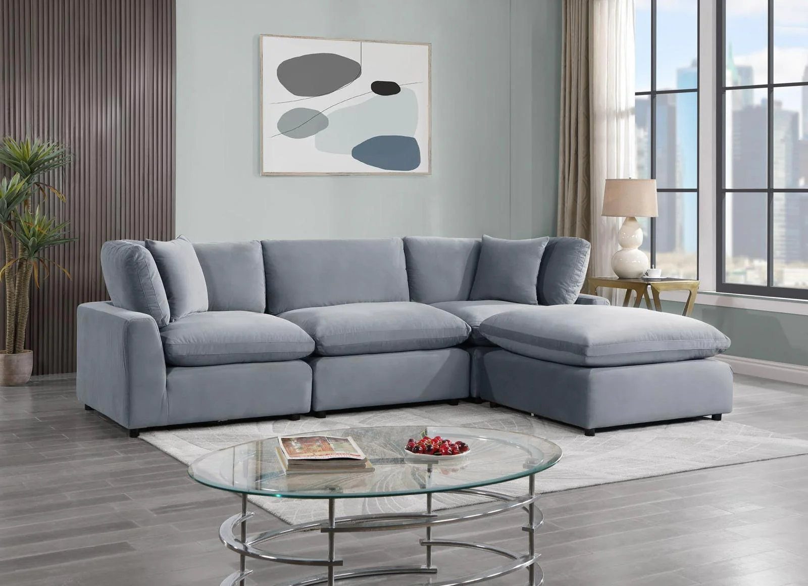 Sky Gray Velvet Modular Sectional - Image 1