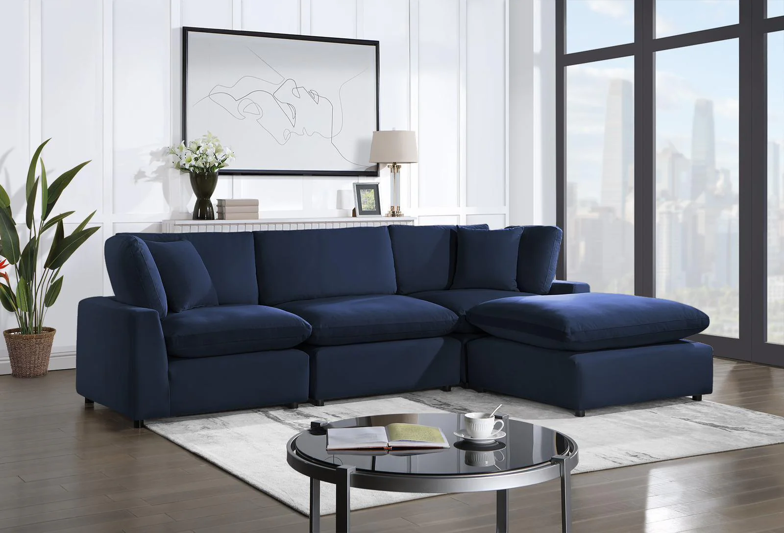 Sky Navy Velvet Modular Sectional - Image 1