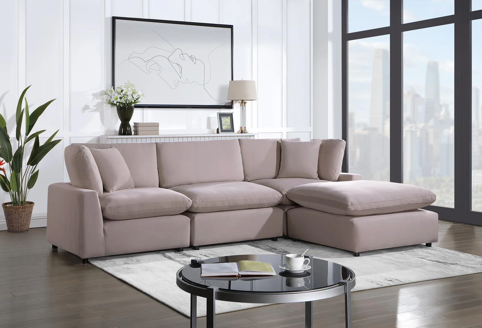 Sky Rose Velvet Modular Sectional - Image 1