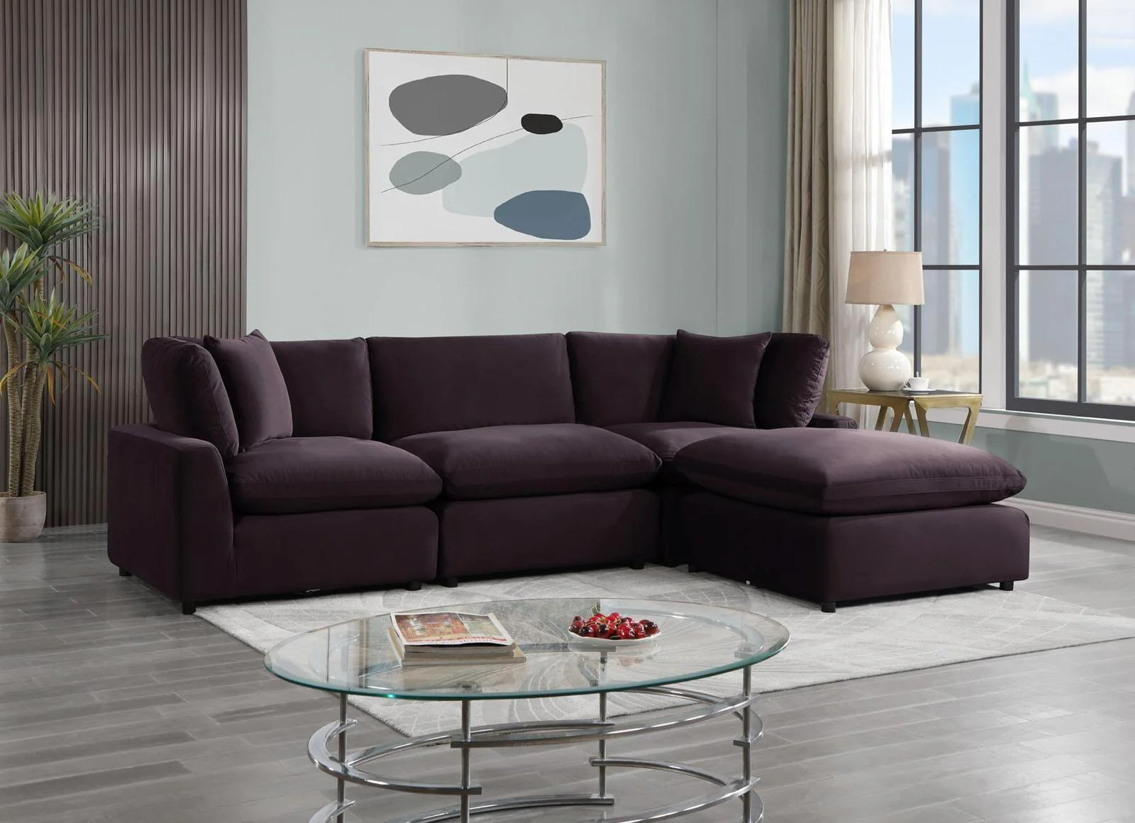 Sky Plum Velvet Modular Sectional - Image 1