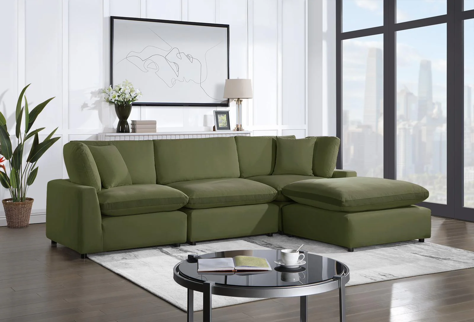 Sky Olive Velvet Modular Sectional - Image 1