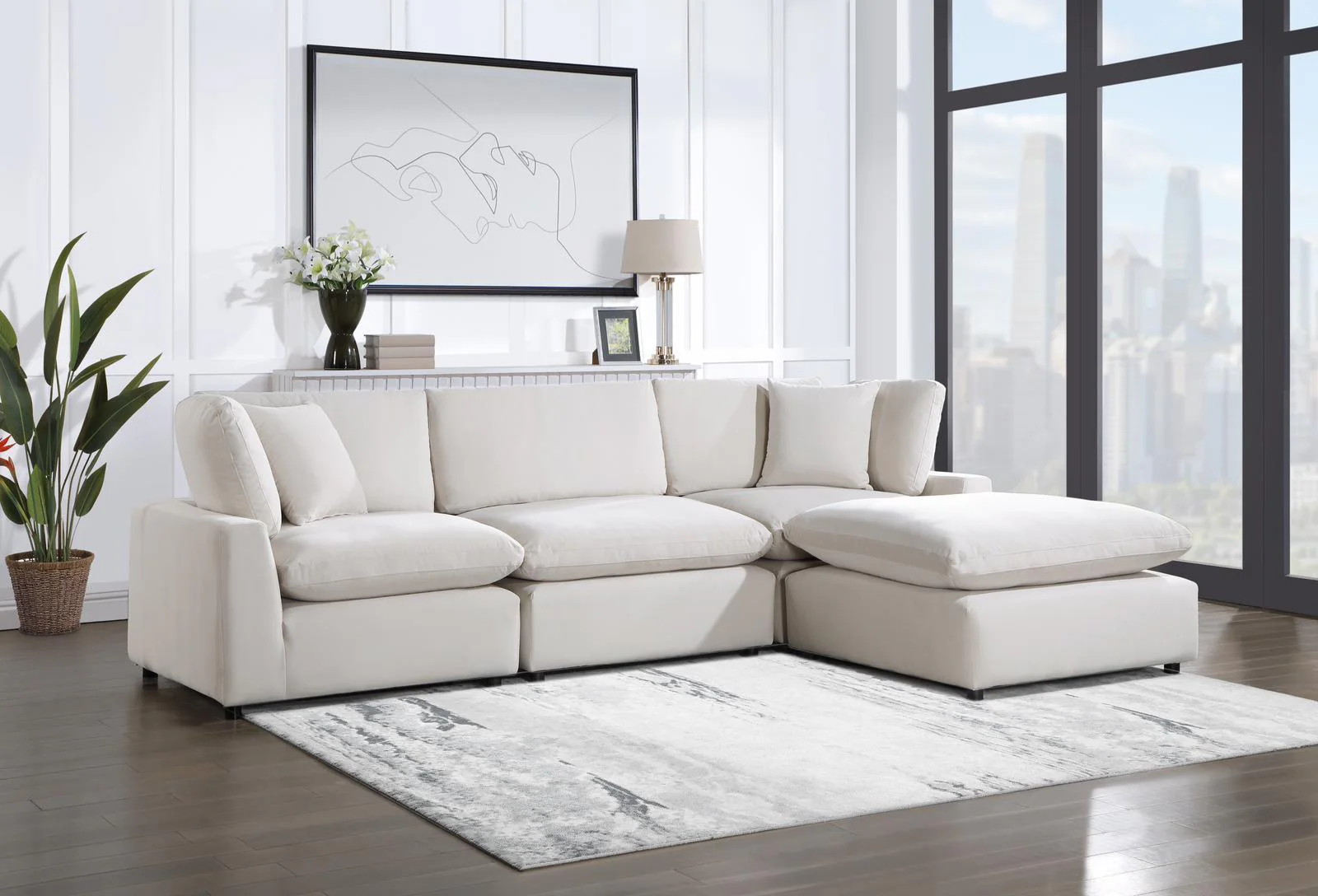 Sky Cream Velvet Modular Sectional - Image 1