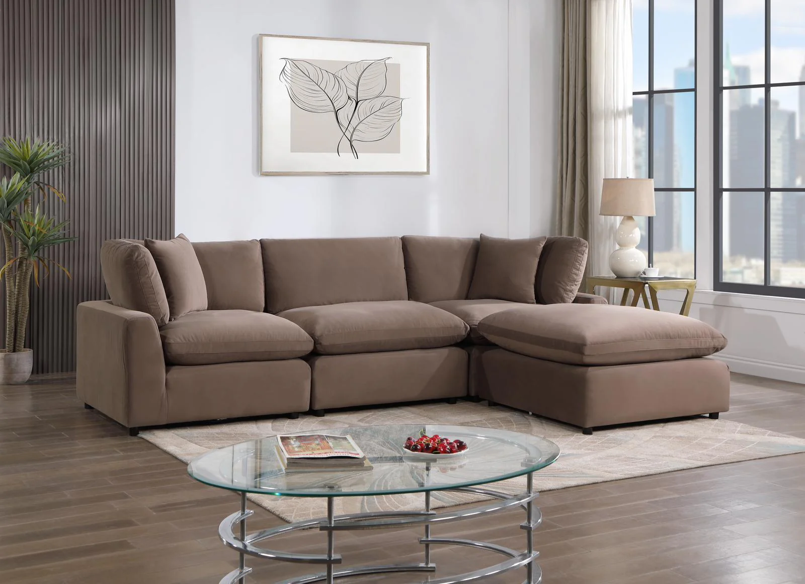 Sky Latte Velvet Modular Sectional - Image 1
