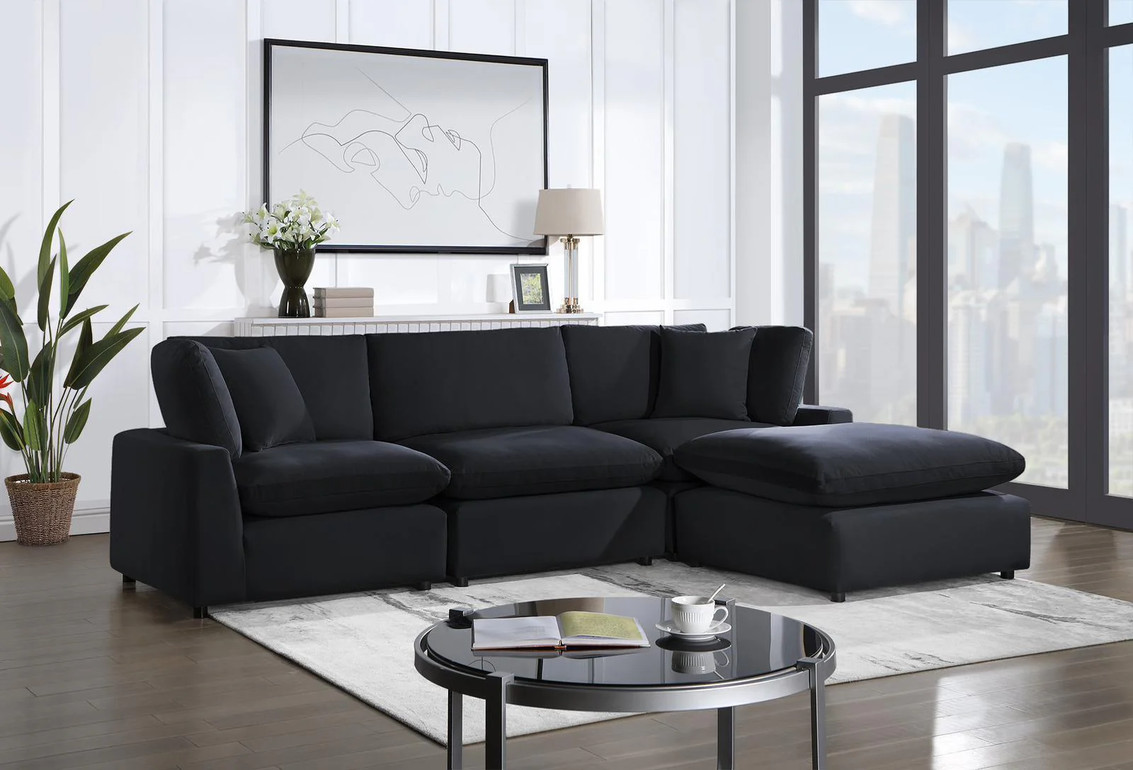 Sky Black Velvet Modular Sectional - Image 1