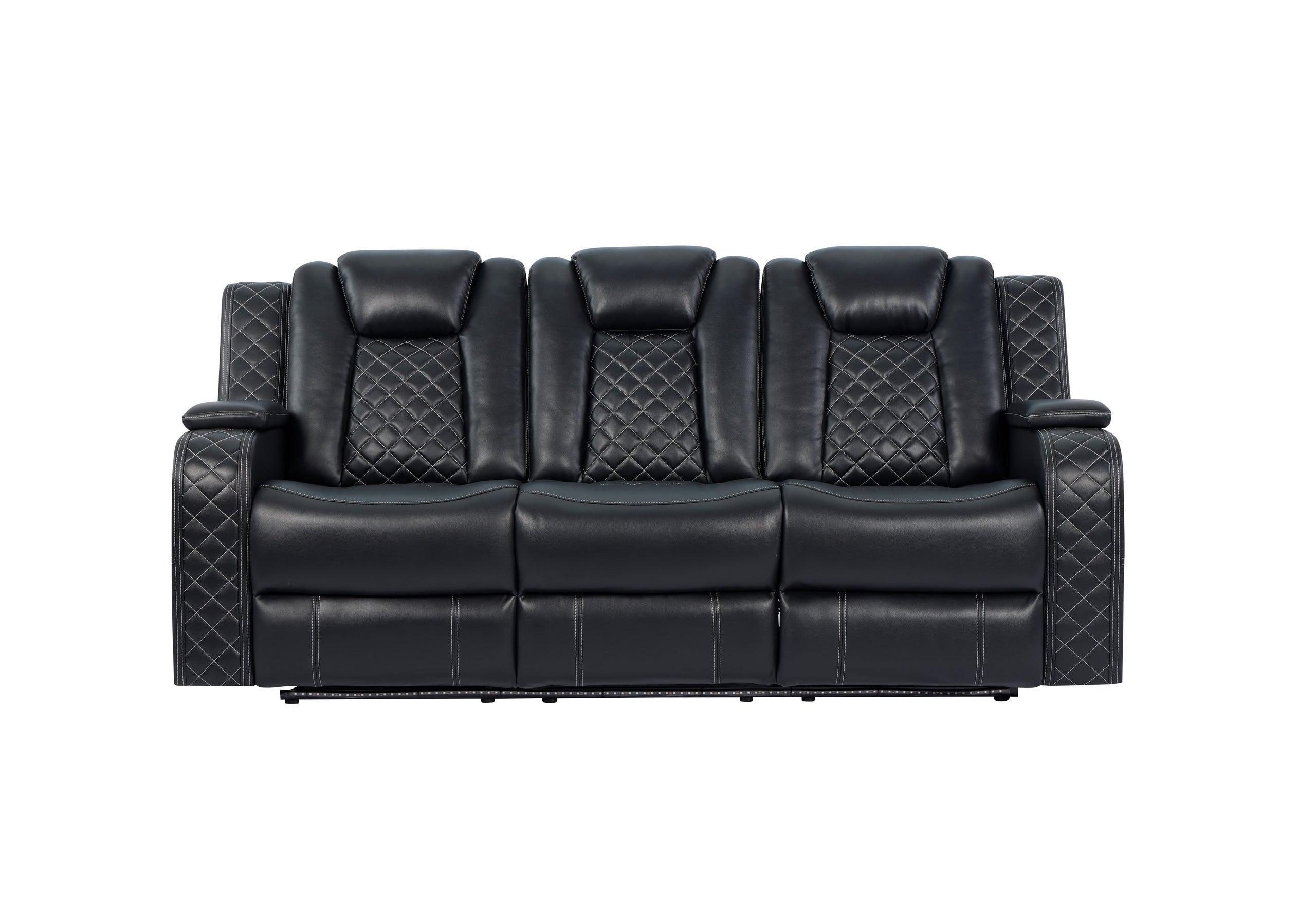 Galaxy Black Faux Leather LED Power Reclining Set - Image 2