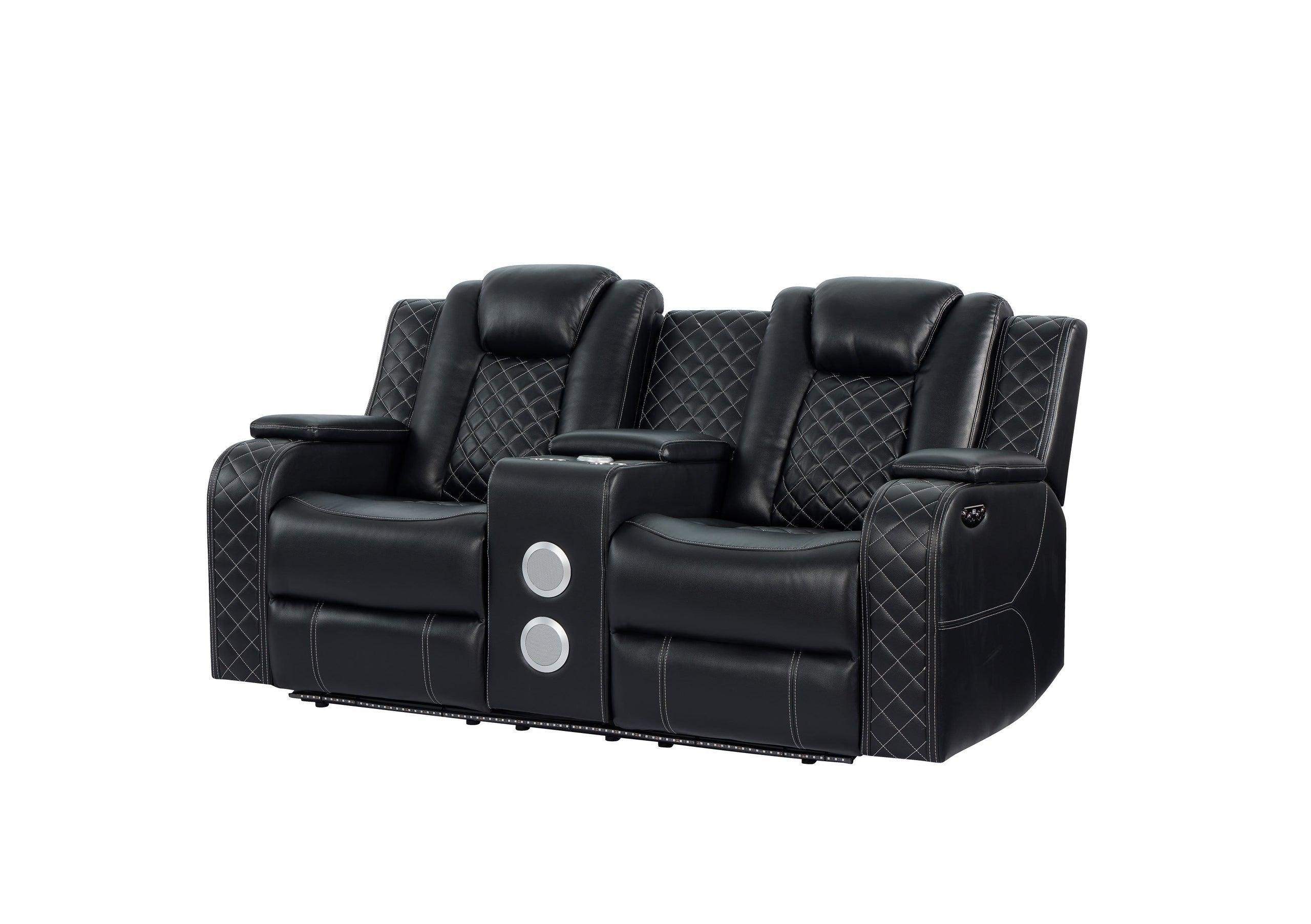 Galaxy Black Faux Leather LED Power Reclining Set - Image 3