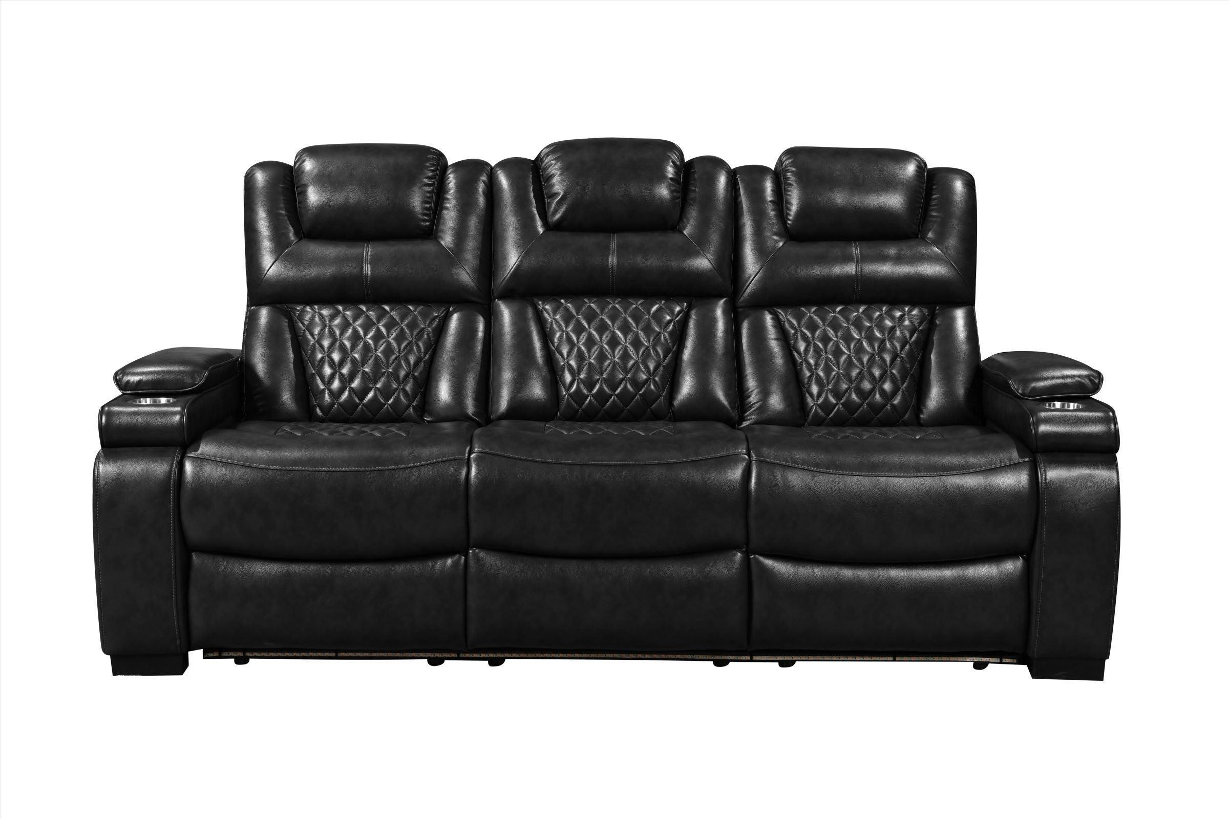 Woodland Black Leather 3-Piece Power Reclining Set - Image 2