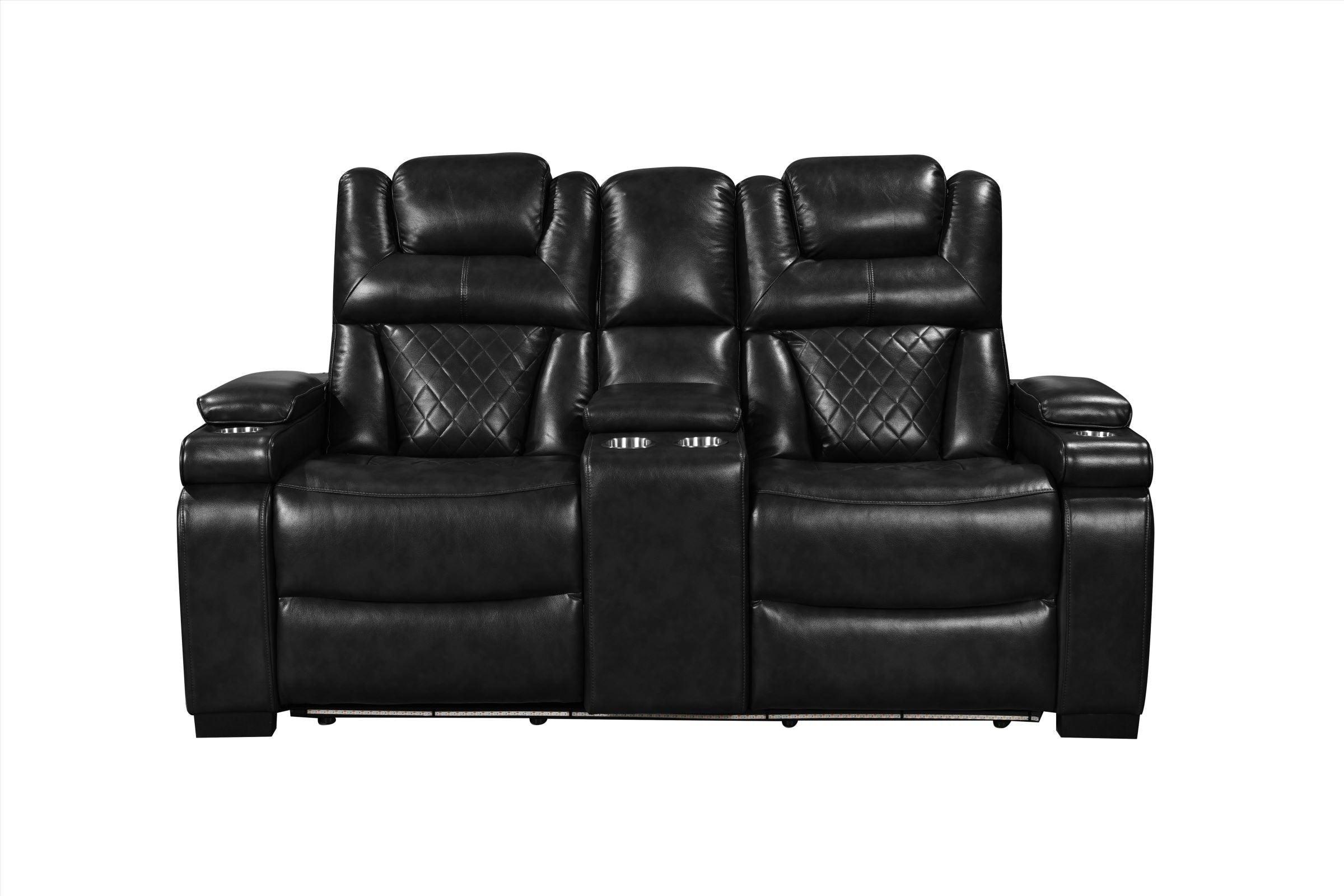 Woodland Black Leather 3-Piece Power Reclining Set - Image 3