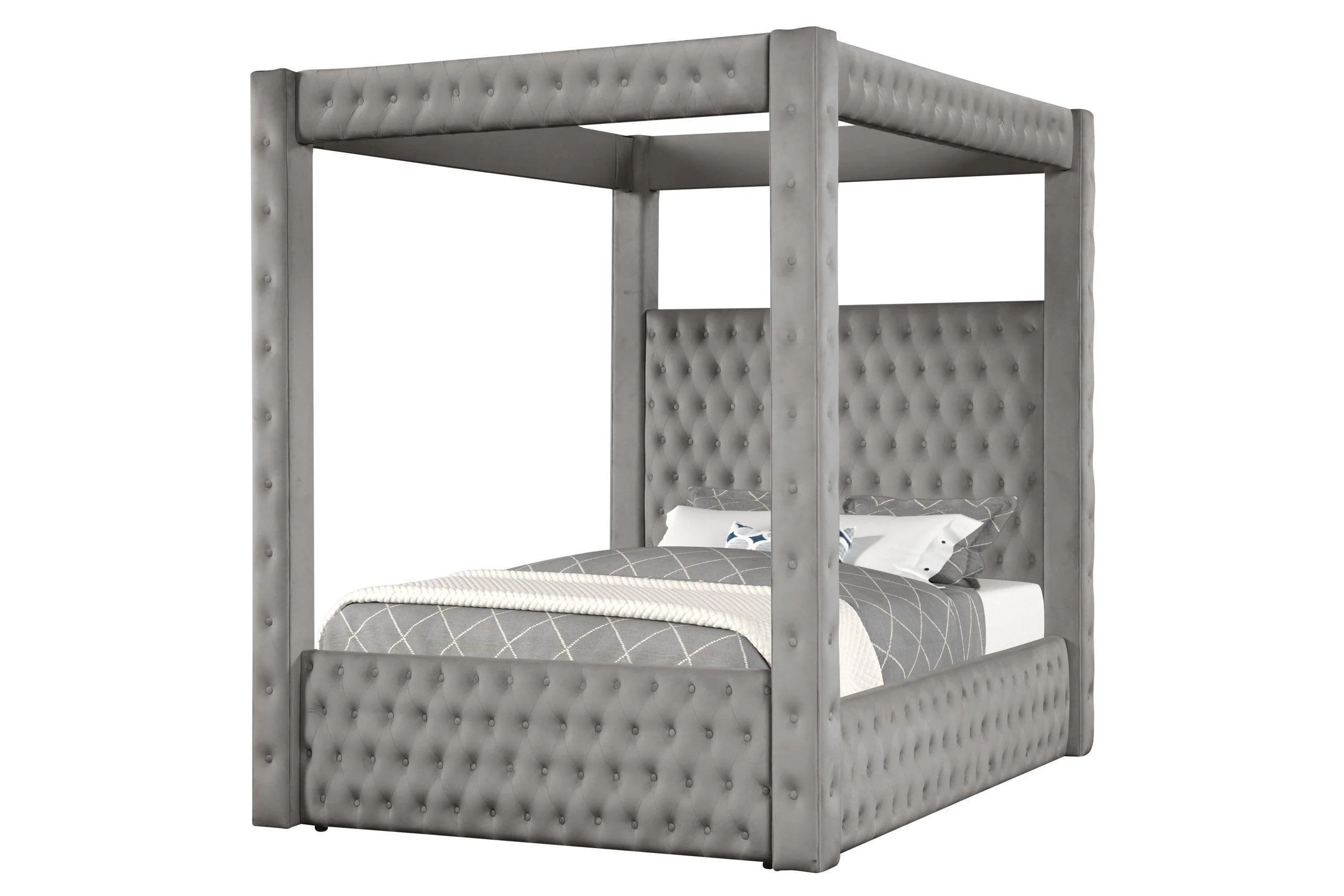 Castle Gray Velvet Upholstered Tufted Platform Queen Bed - Image 2