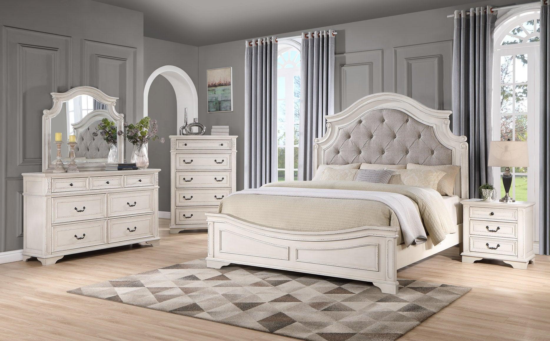 Urban Gray Beige Upholstered Tufted Panel Bedroom Set - Image 1