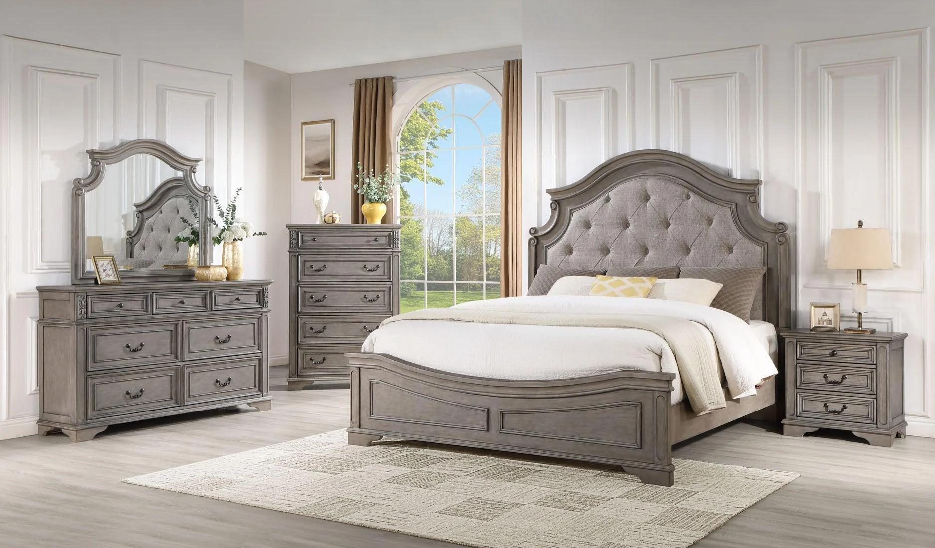Urban Dark Gray Upholstered Tufted Panel Bedroom Set - Image 1