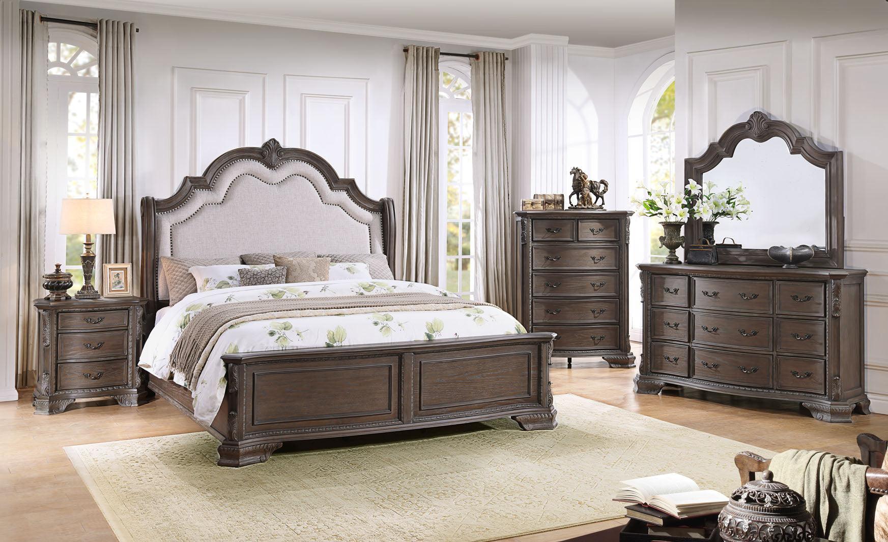 Dora Brown Gray Upholstered Panel Bedroom Set - Image 1