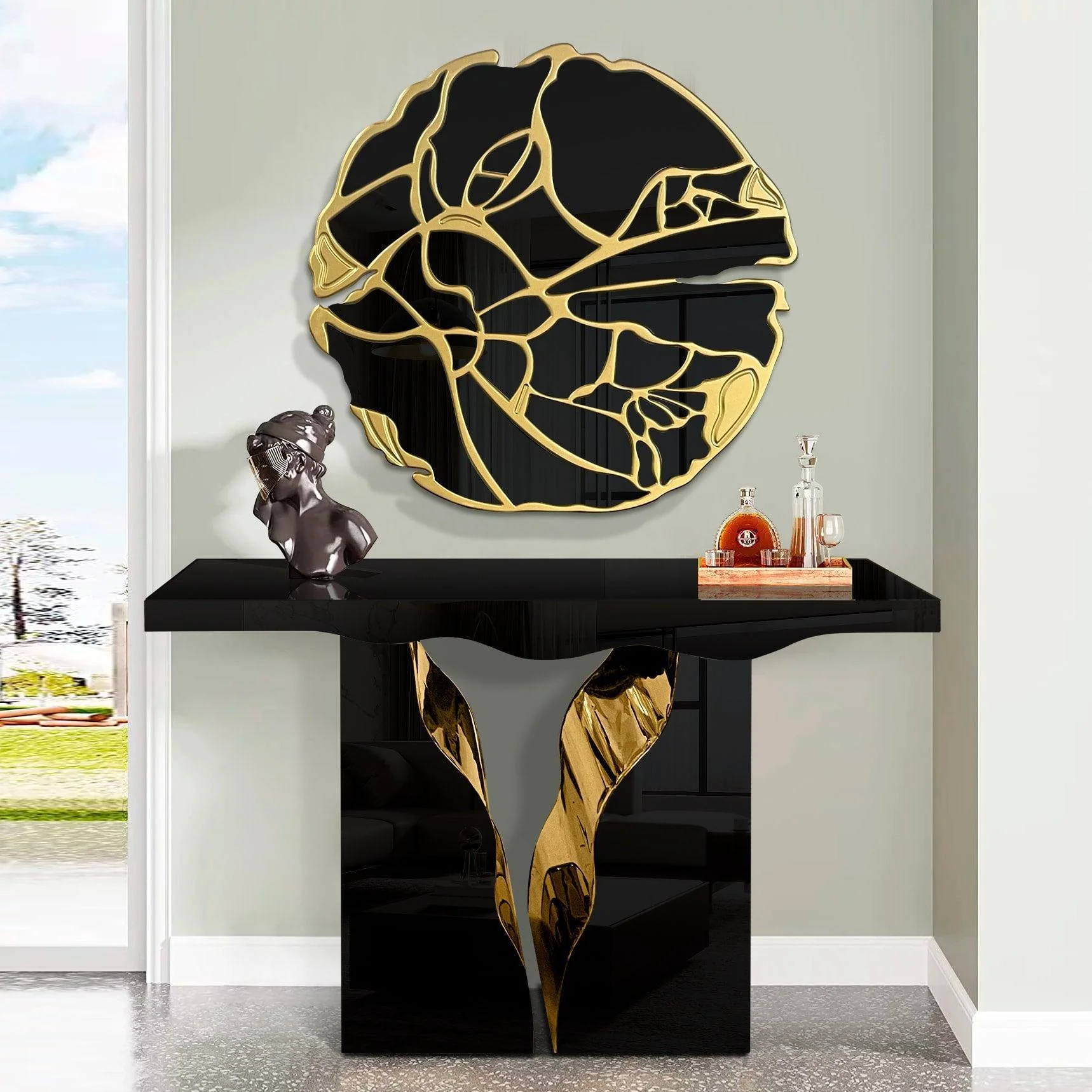 Alina Black Gold Console Table