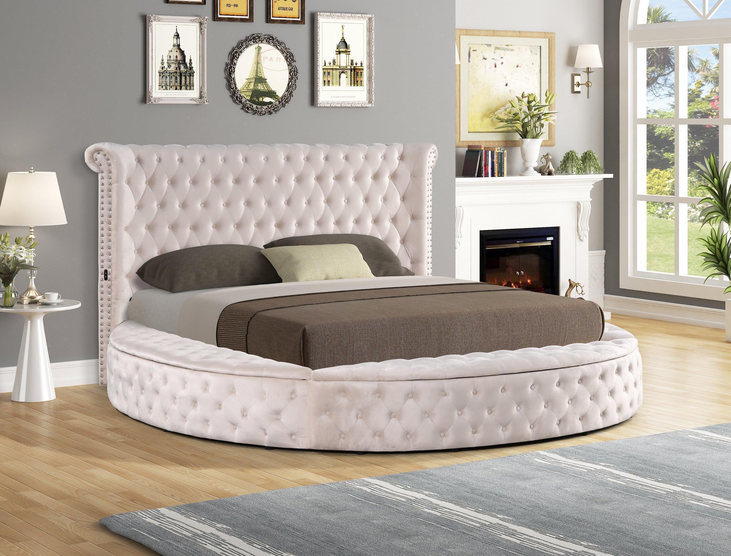 Penthouse Beige Velvet Upholstered Tufted Storage Queen Bed - Image 2
