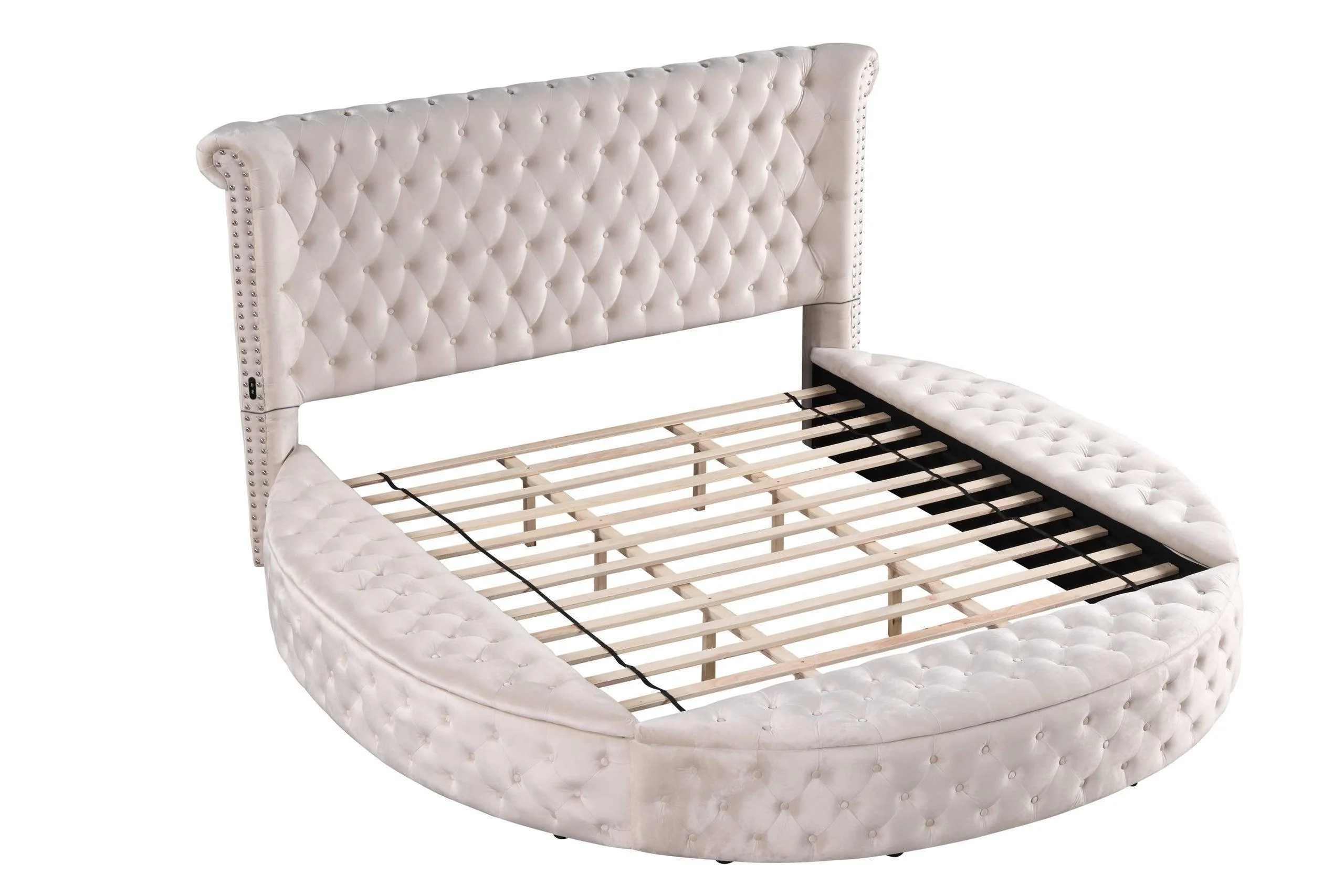 Penthouse Beige Velvet Upholstered Tufted Storage Queen Bed - Image 3