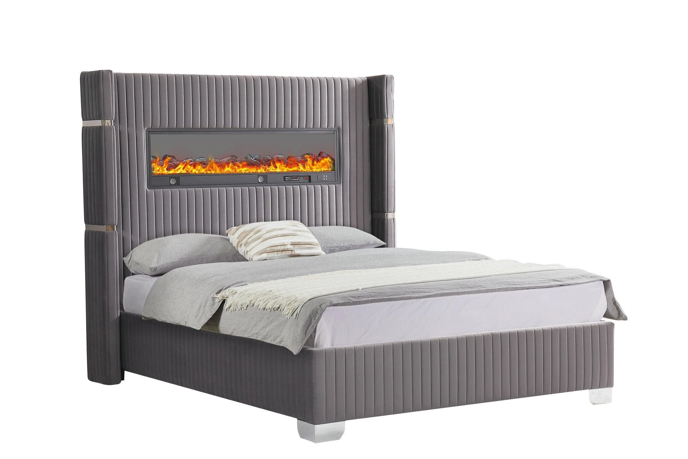 Romance Gray Multi Color Fireplace Platform King Bed - Image 2