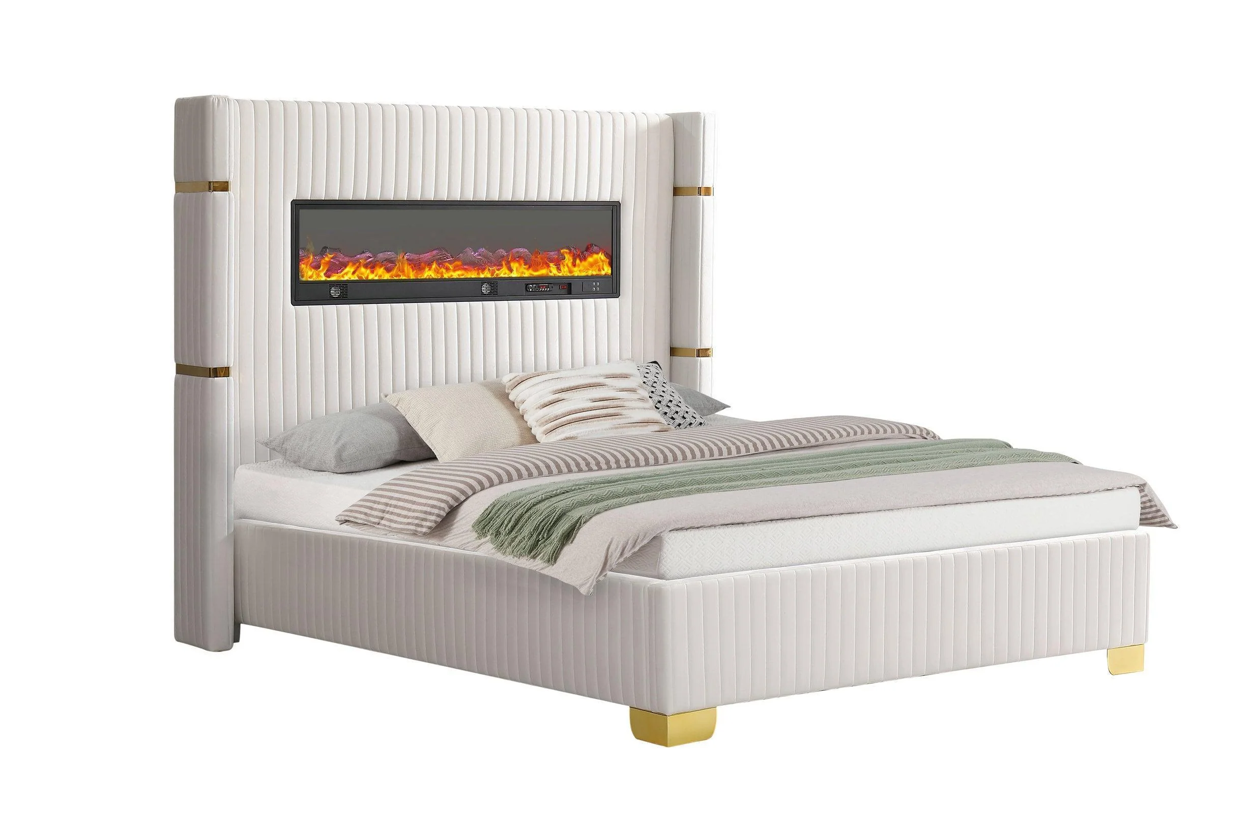 Romance White Multi Color Fireplace Platform King Bed - Image 2