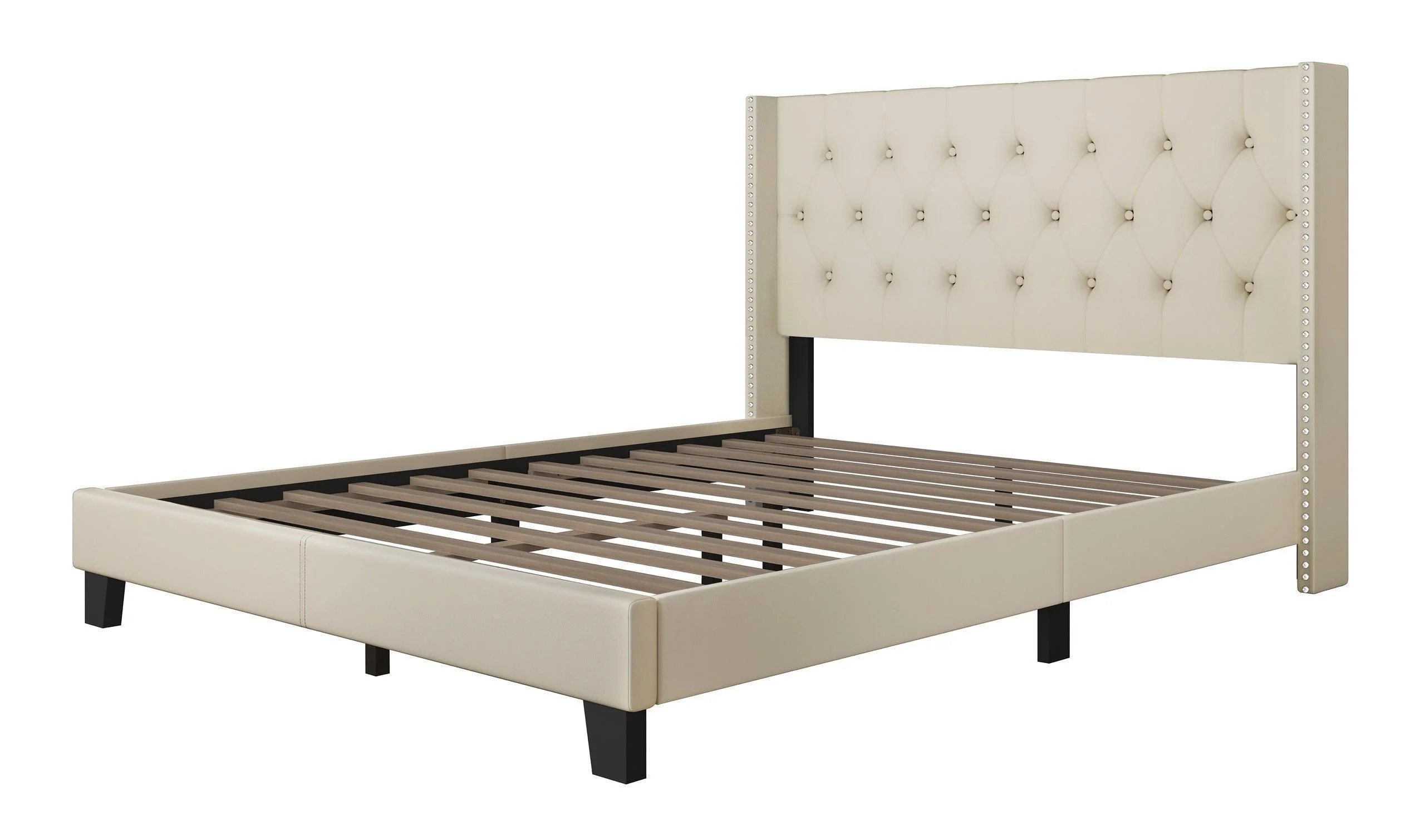 Paddy Beige Upholstered Tufted Platform King Bed - Image 2