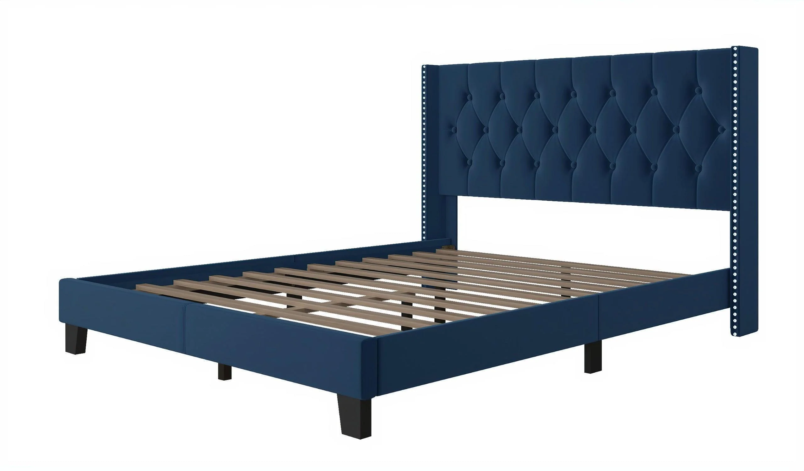 Erni Blue Velvet Upholstered Tufted Platform King Bed - Image 2