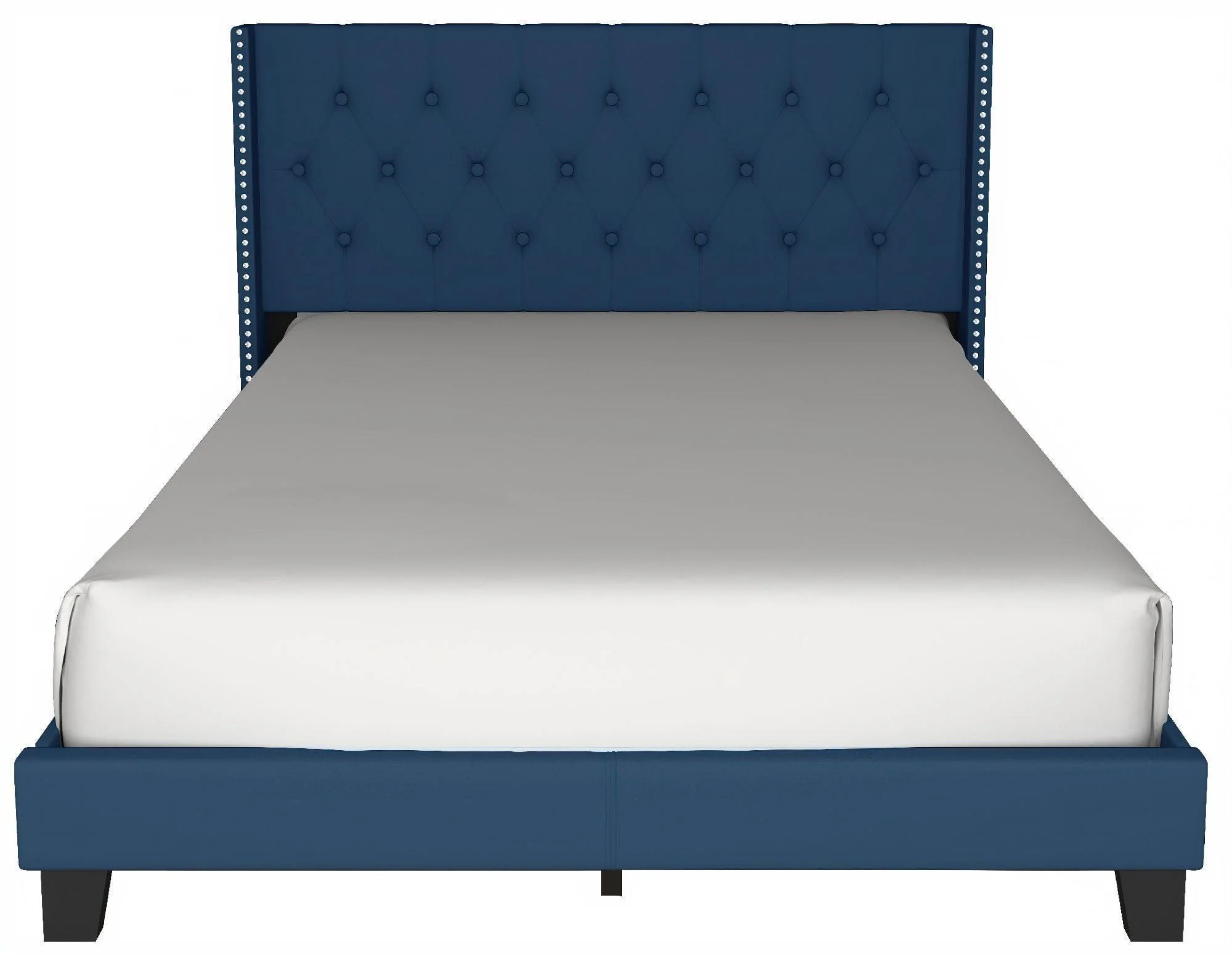 Erni Blue Velvet Upholstered Tufted Platform Full Bed - Image 3
