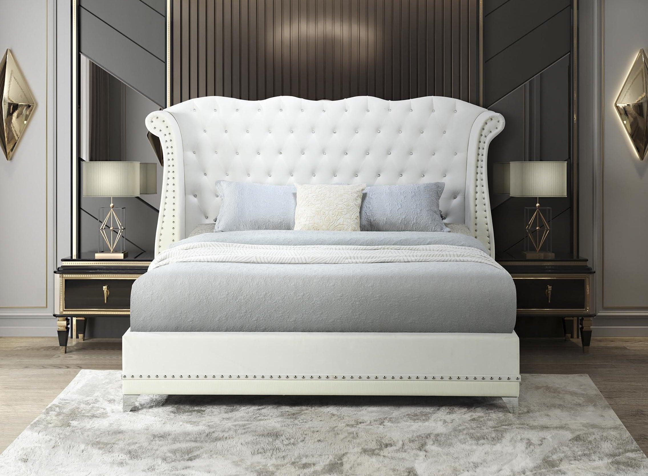 Luxor White Velvet Upholstered Tufted Platform Queen Bed - Image 2