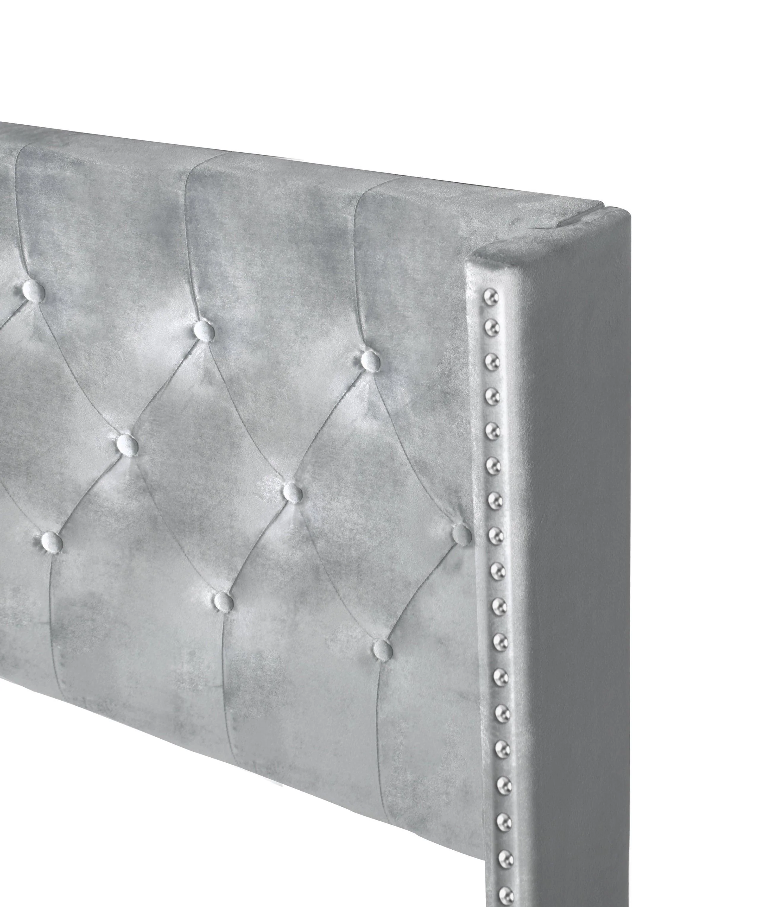 Silver Velvet Upholstered Tufted Platform Full Bed - Image 3