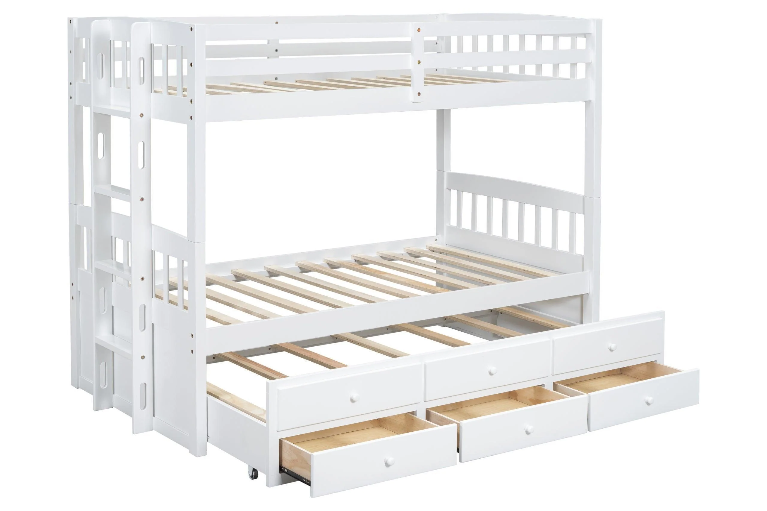White Twin Over Twin Trundle Storage Bunk Bed - Image 2