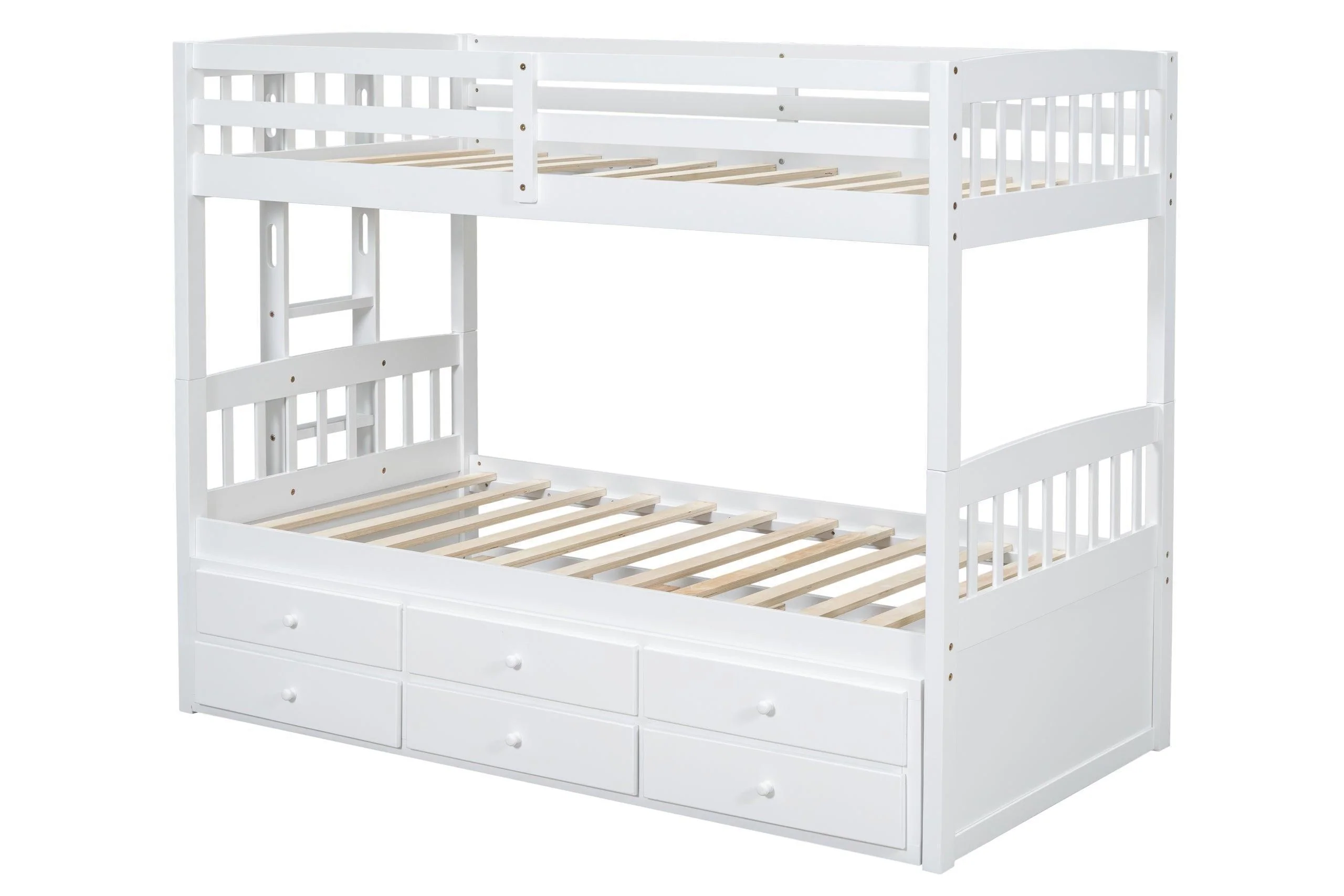 White Twin Over Twin Trundle Storage Bunk Bed - Image 3